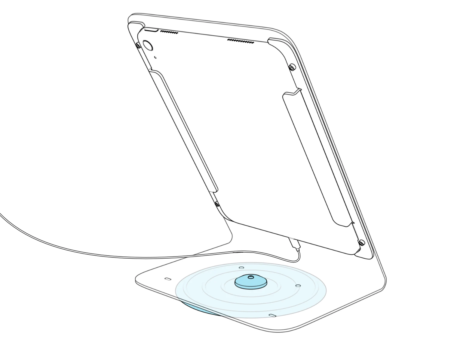 The PivotTable disc fitted beneath the portrait stand, with the head seated in the base opening.
