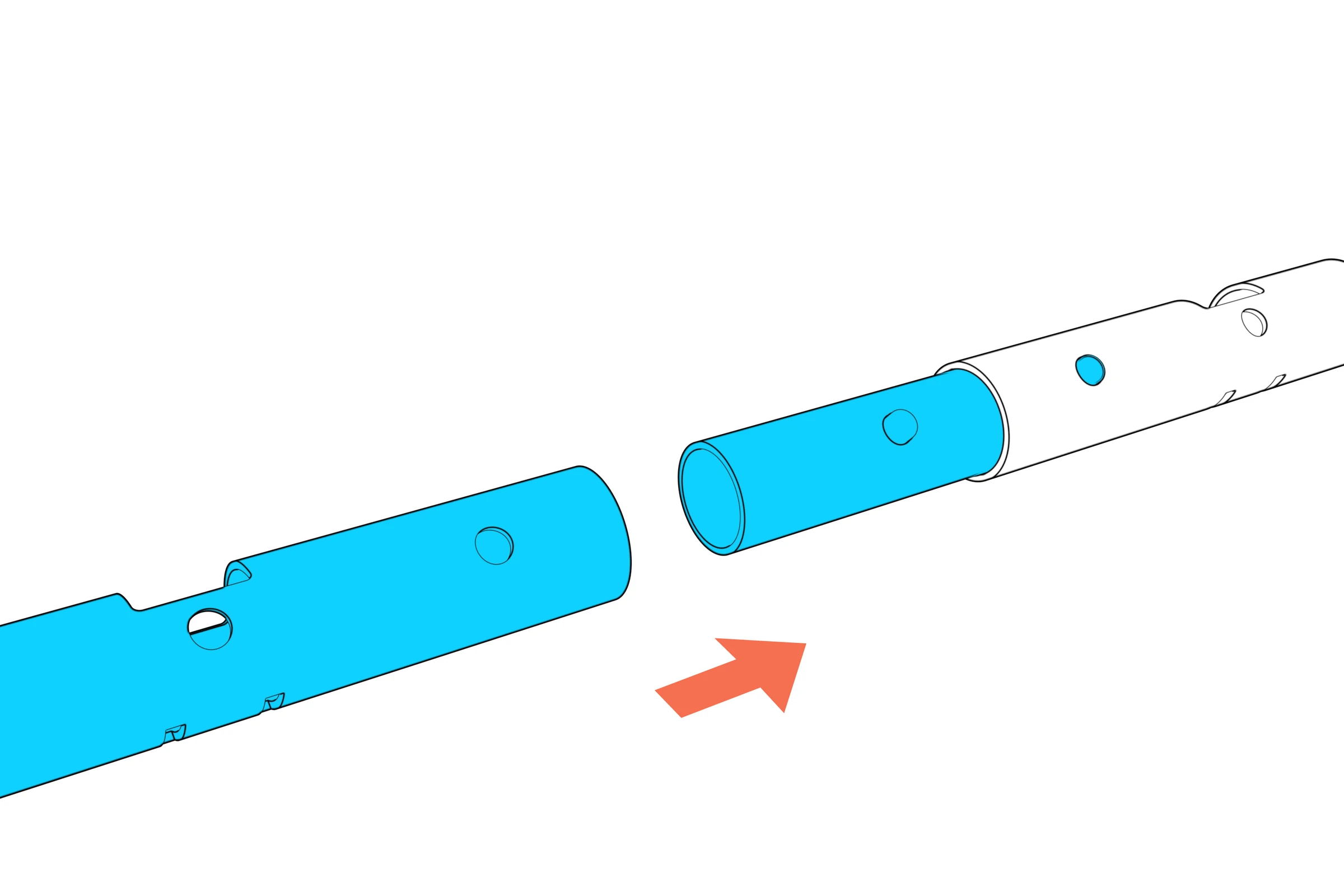 Left beam segment aligned with the exposed center-beam coupler.