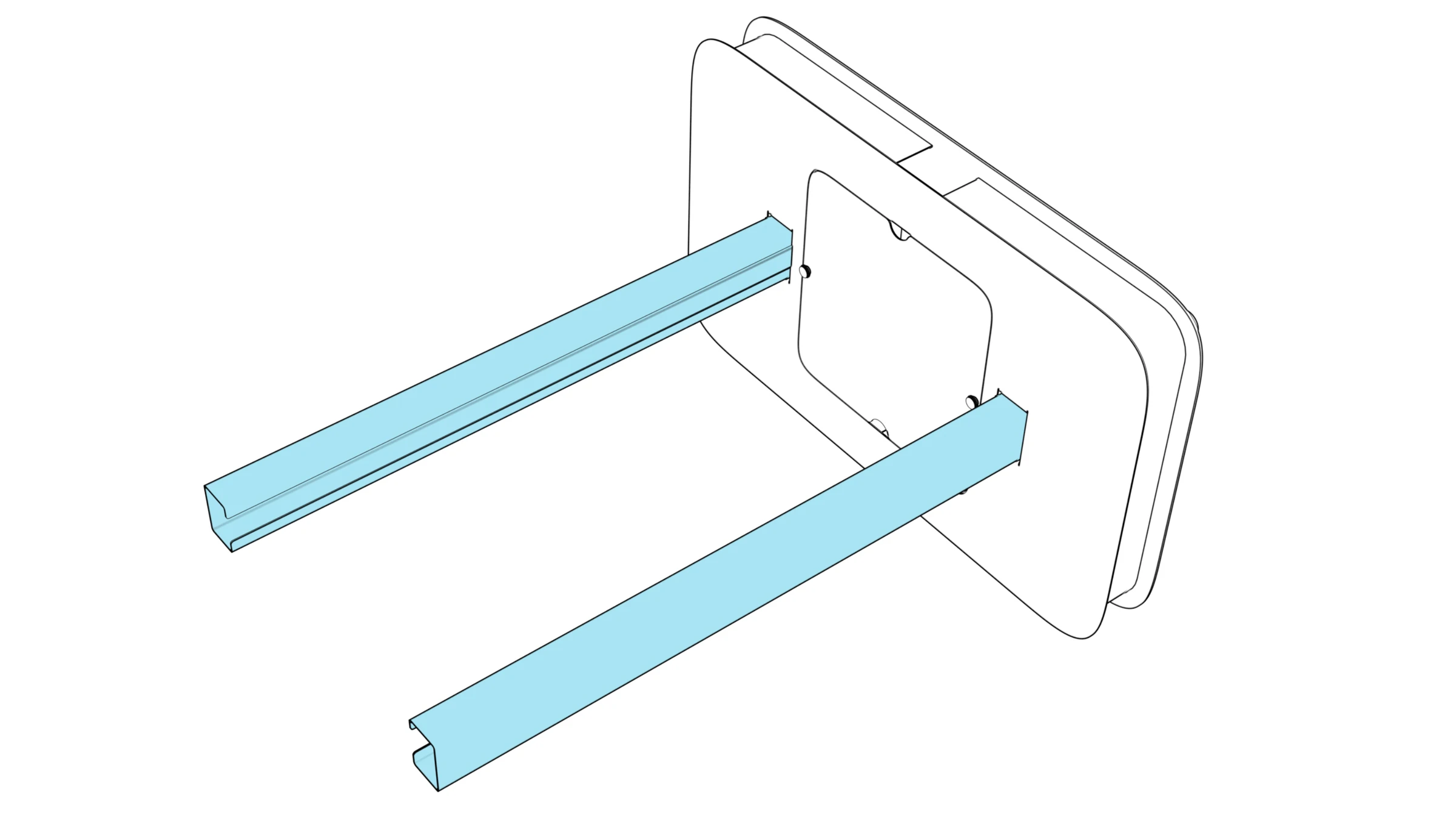 Both lower arms fastened to the bottom shelf while the base remains on its edge.