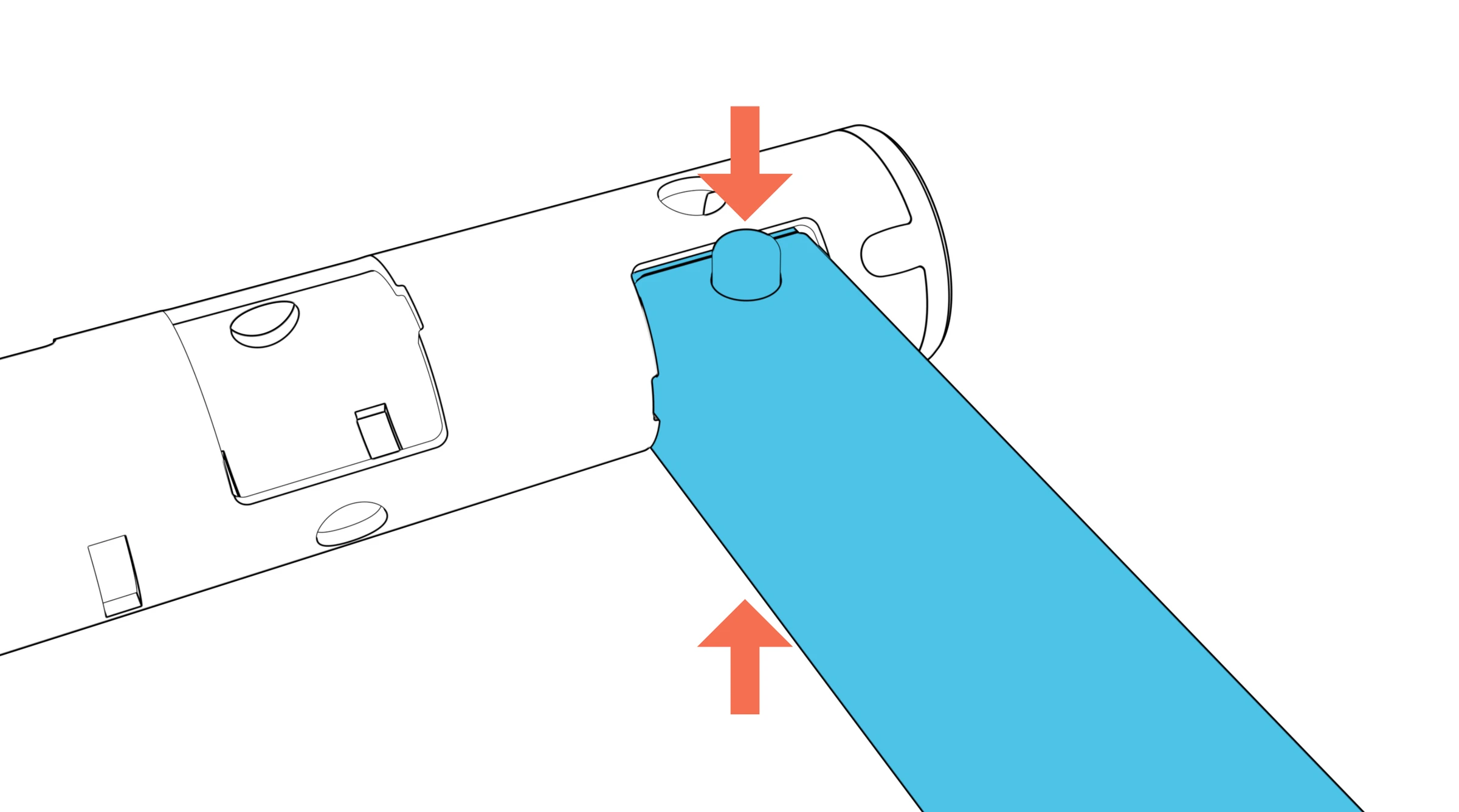 Both spring buttons depressed while the leg enters the beam.