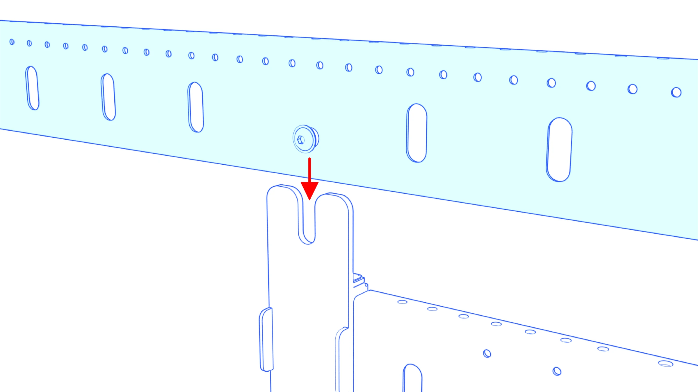 Close-up showing a bar’s rear post aligned with the vertical slot at the top of the structure.