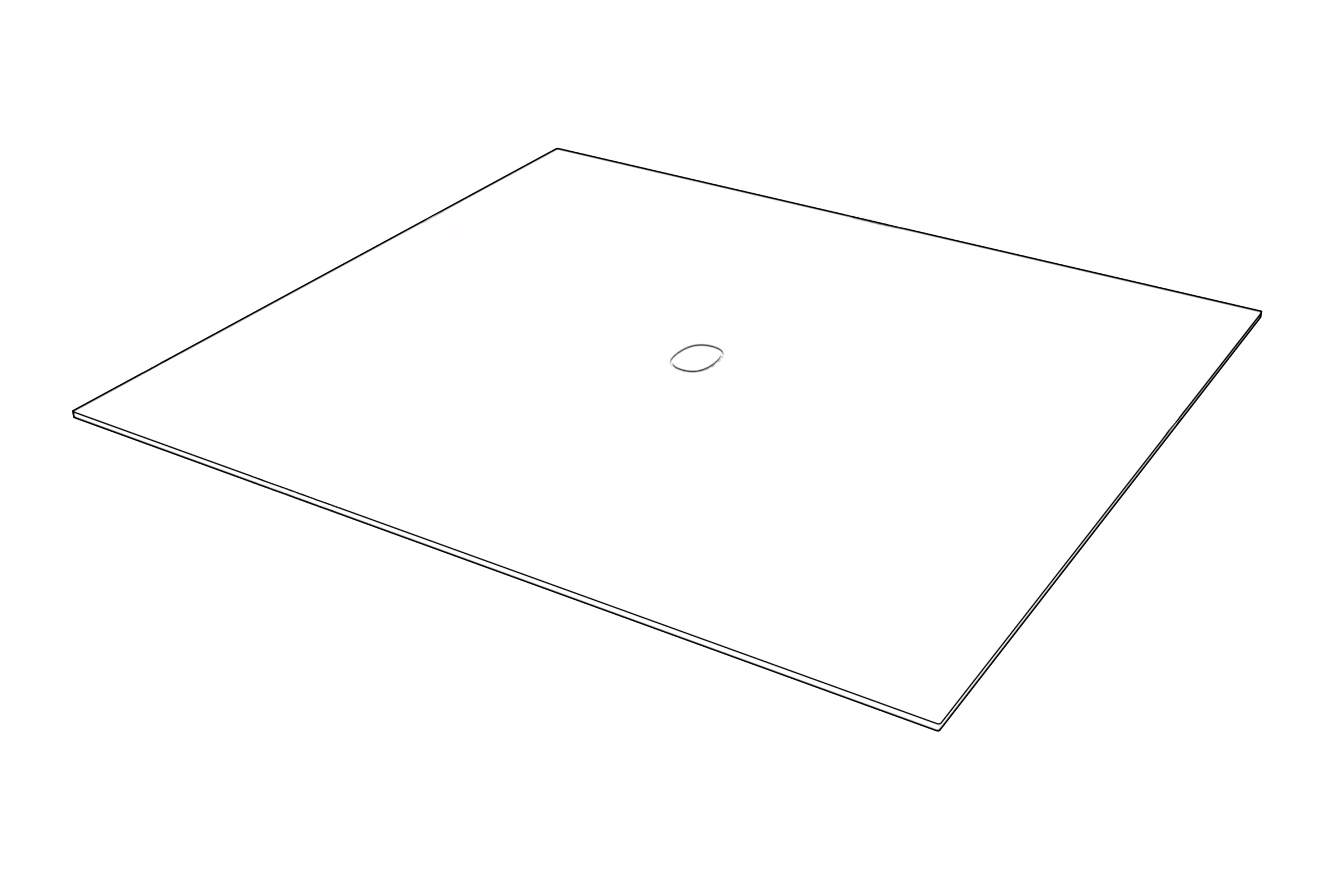 Perspective view of a rectangular panel with a small circular opening near its center.