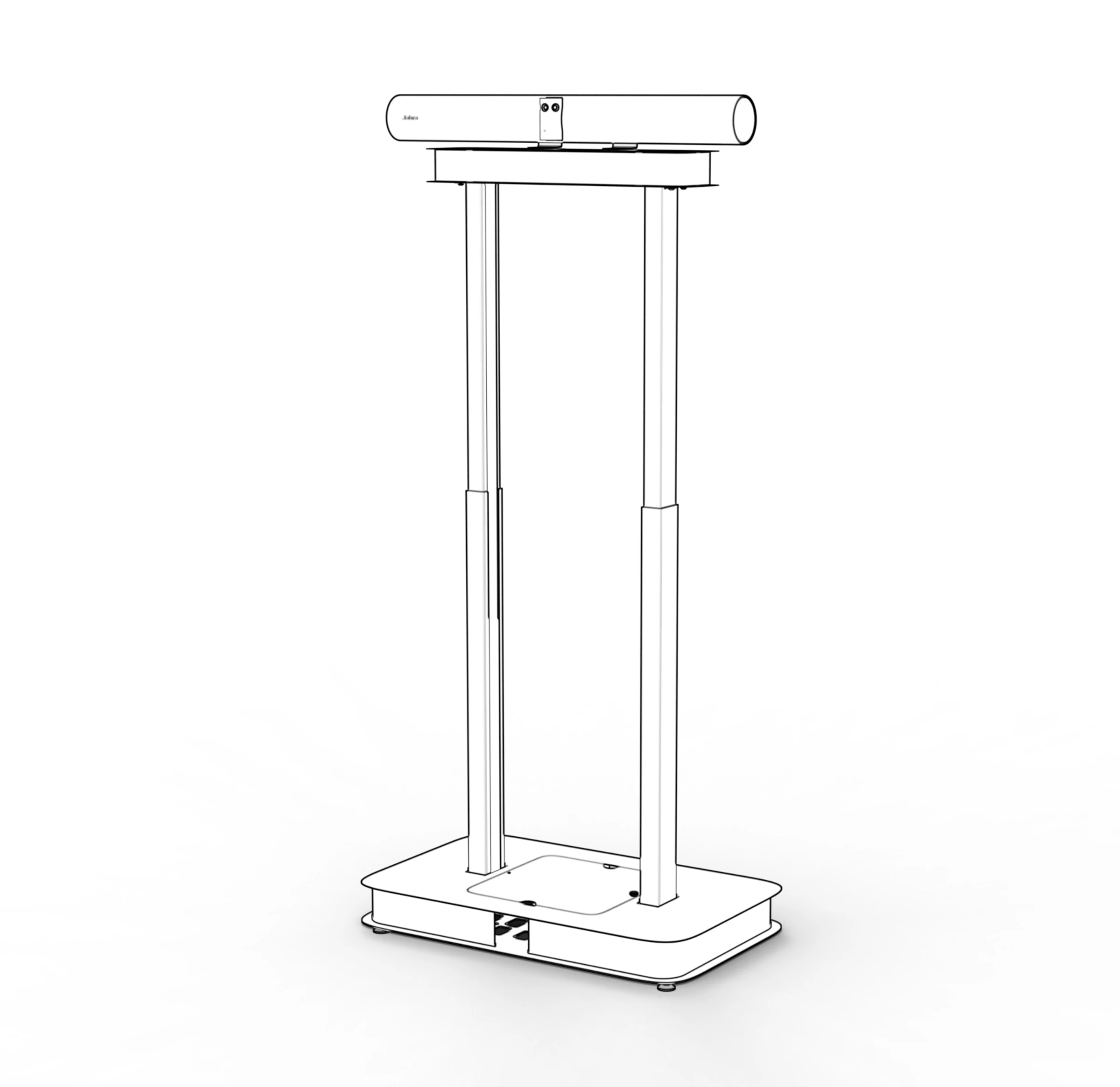 Front view of the assembled camera floor stand.