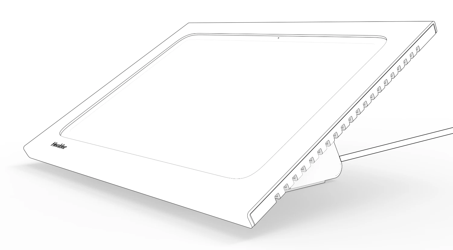 Assembled console viewed from the front at an angle, with the Ethernet cable extending behind it.