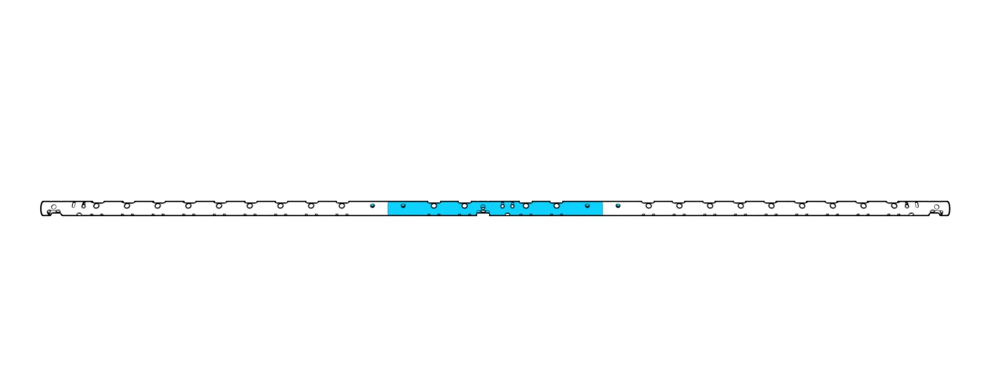 Complete three-segment beam viewed from the front, with the middle segment highlighted.