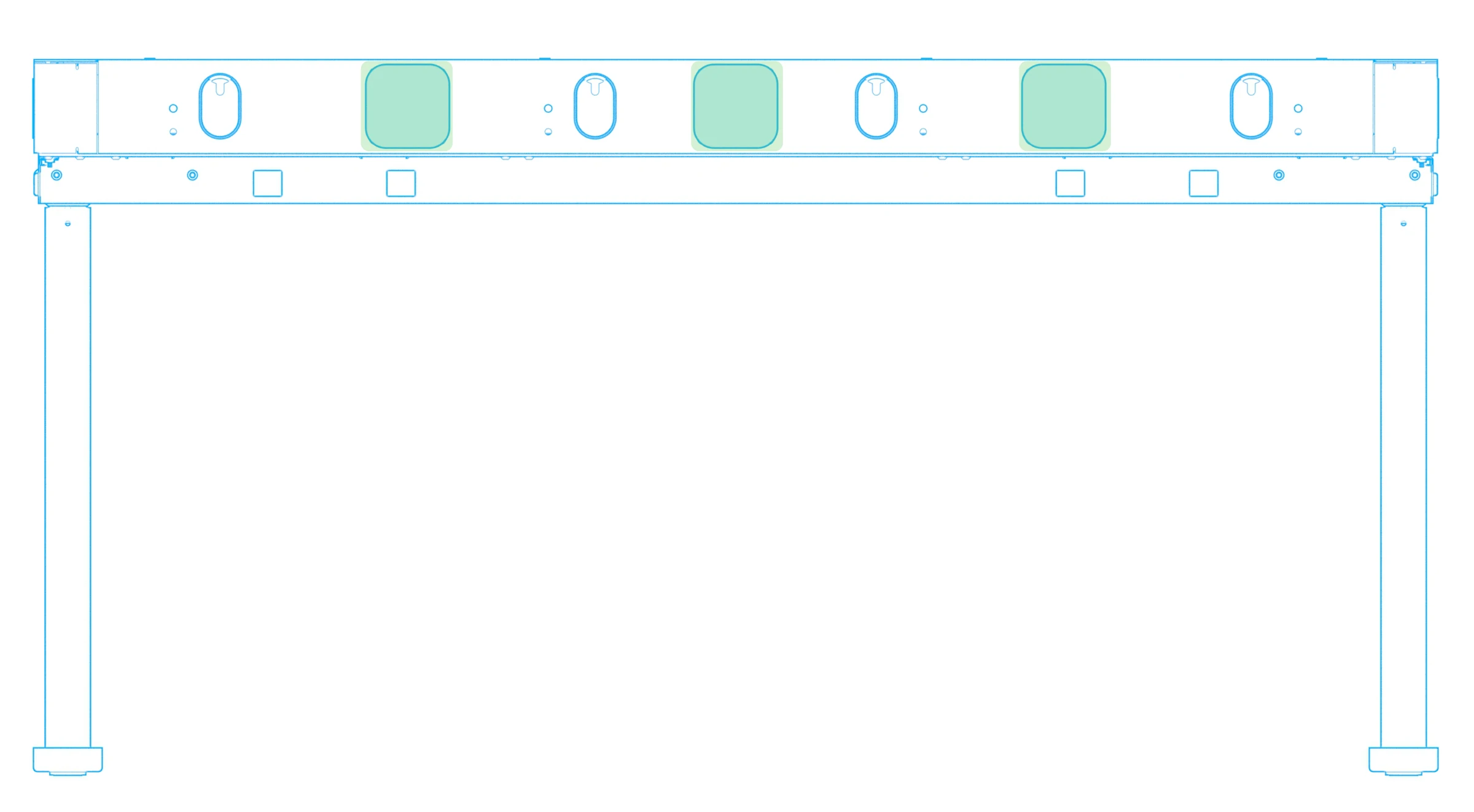 Three exhaust-fan mounting positions highlighted on the rear console wall.