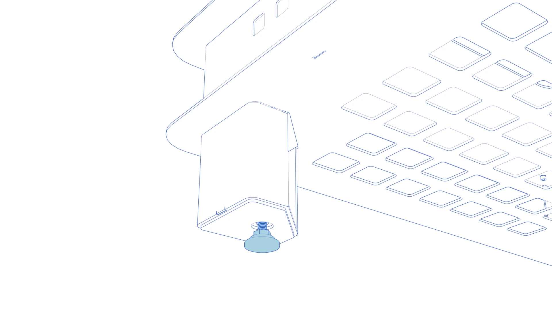 Close-up of a broad adjustable leveling foot beneath one stand leg.