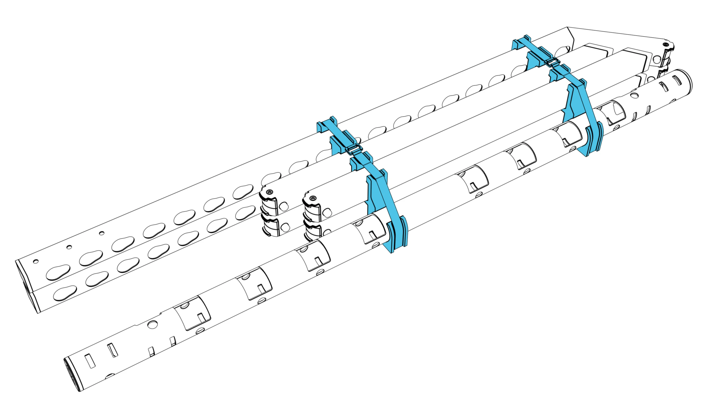 The straps fastened around the packed components.