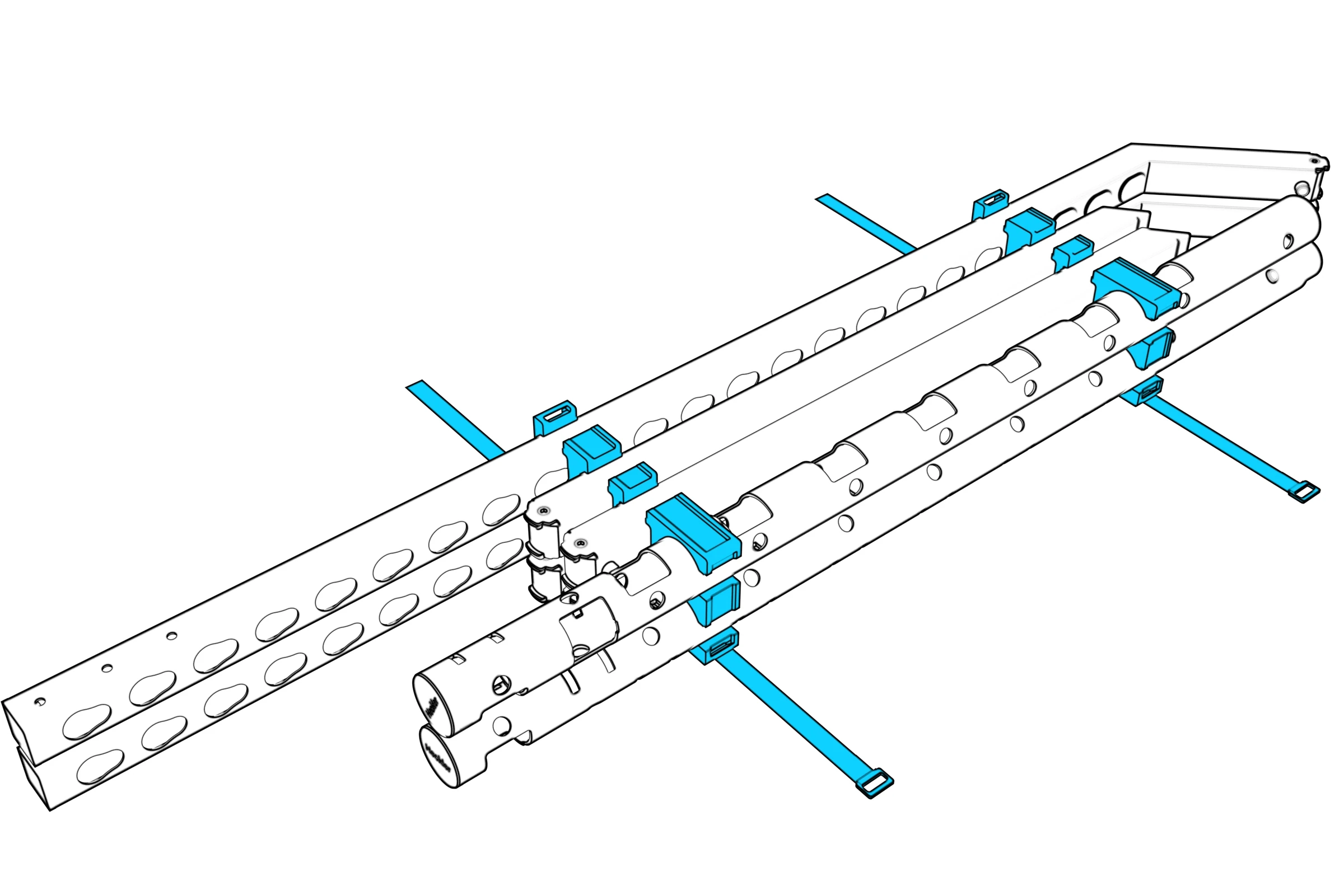 Two straps threaded around the packed components through their buckles.