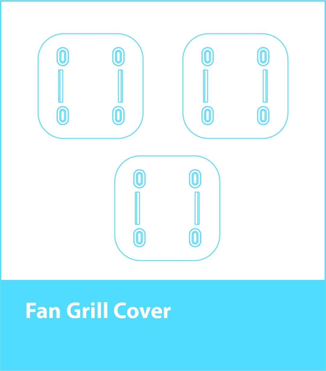 Three fan-grille covers with mounting tabs on their backs.