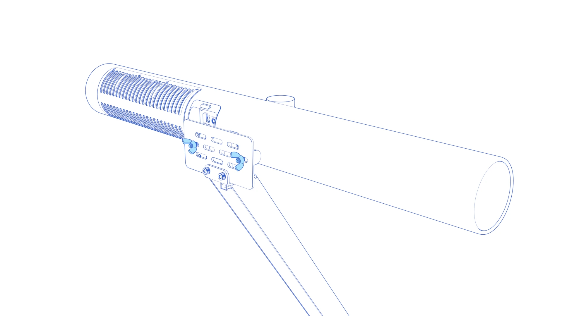 Rear of a PanaCast 50 attached to the mounting plate with two wing nuts.