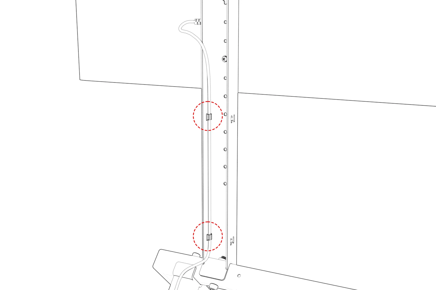 Two strap locations circled on the rear display rail.