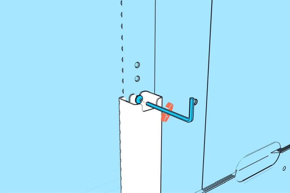 Hex key tightening an upper display mounting screw.