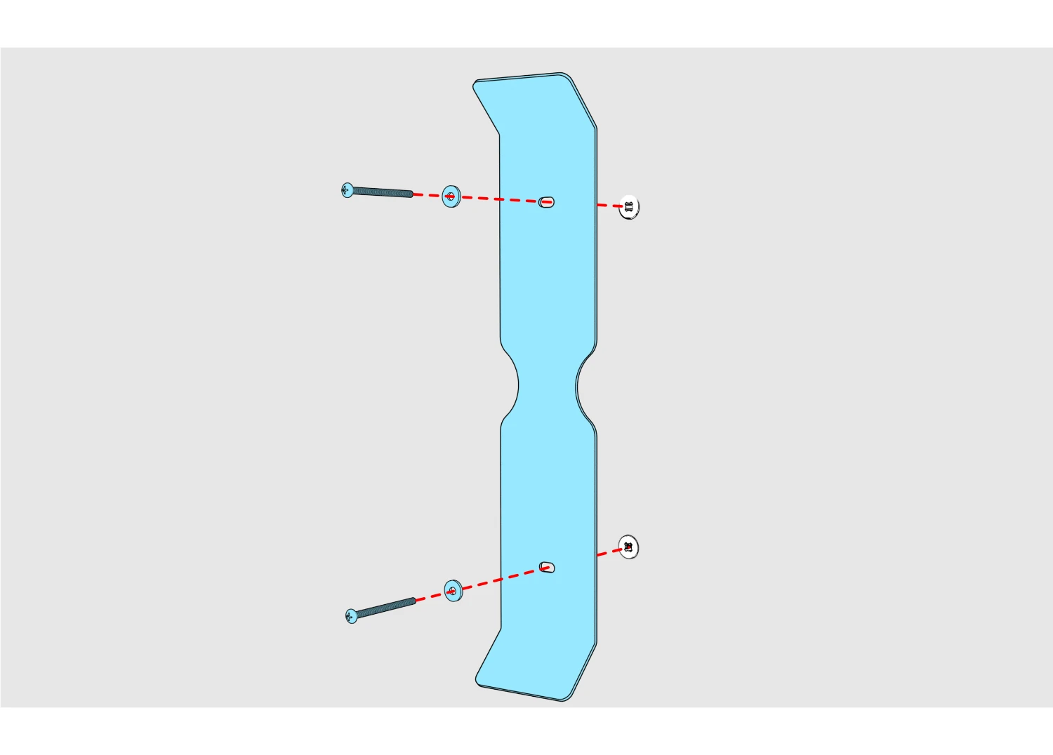 Wall bracket aligned with the anchors, with screws and washers shown in exploded view.