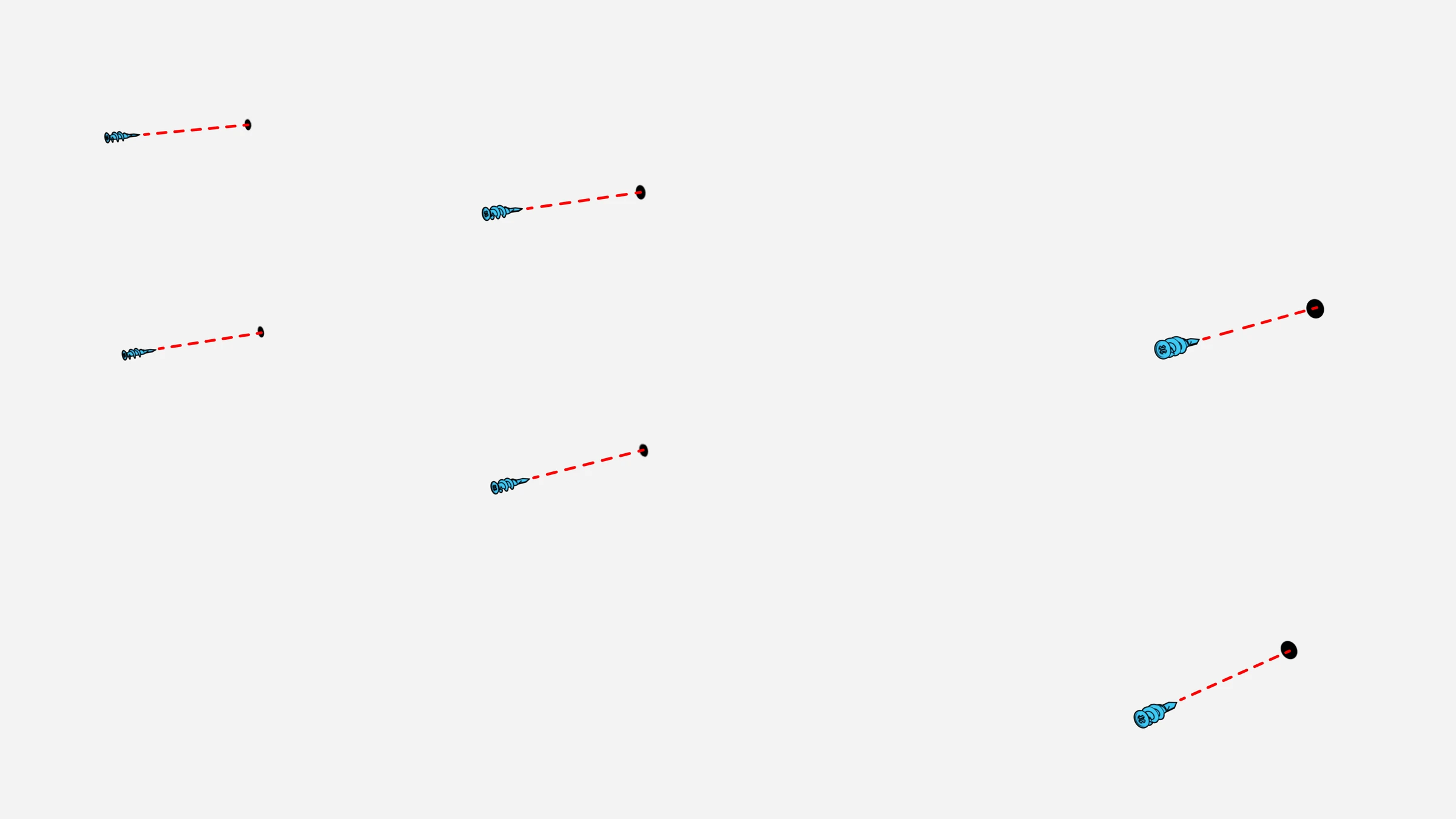 6 wall anchors aligned with their marked wall positions.