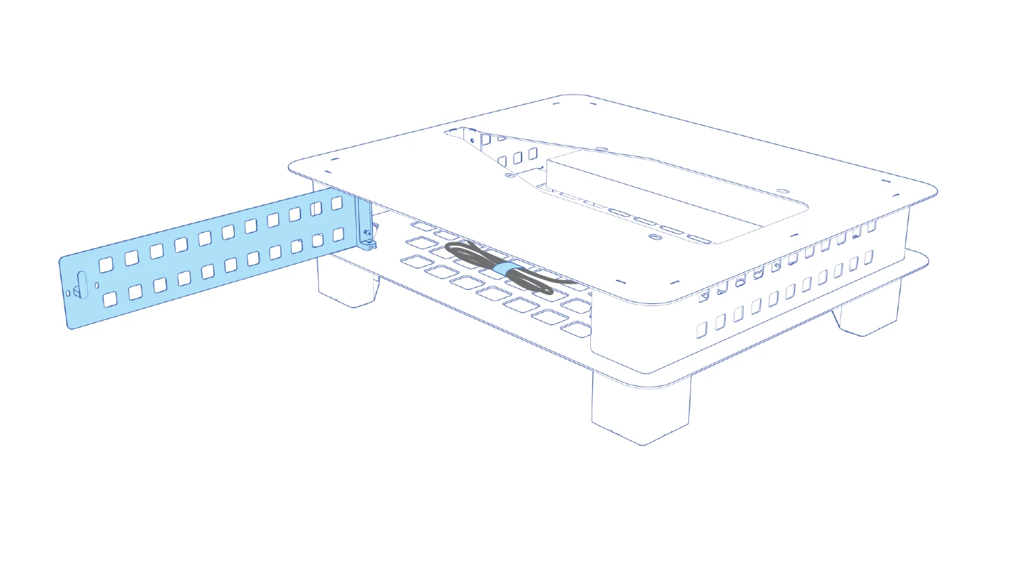 Open side compartment with a small device secured to the perforated floor.