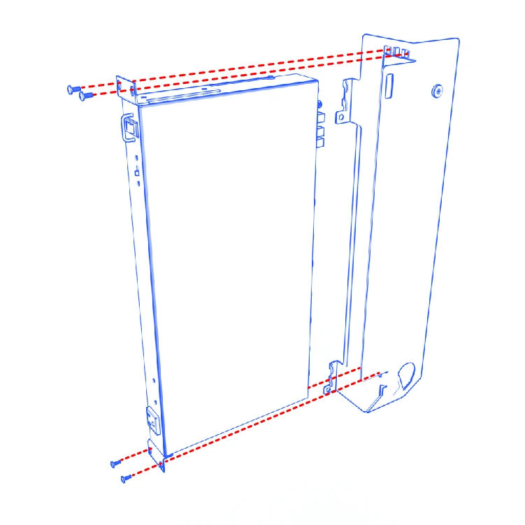 Exploded side-bracket view showing the rackmount faceplate removed and its fastening locations.