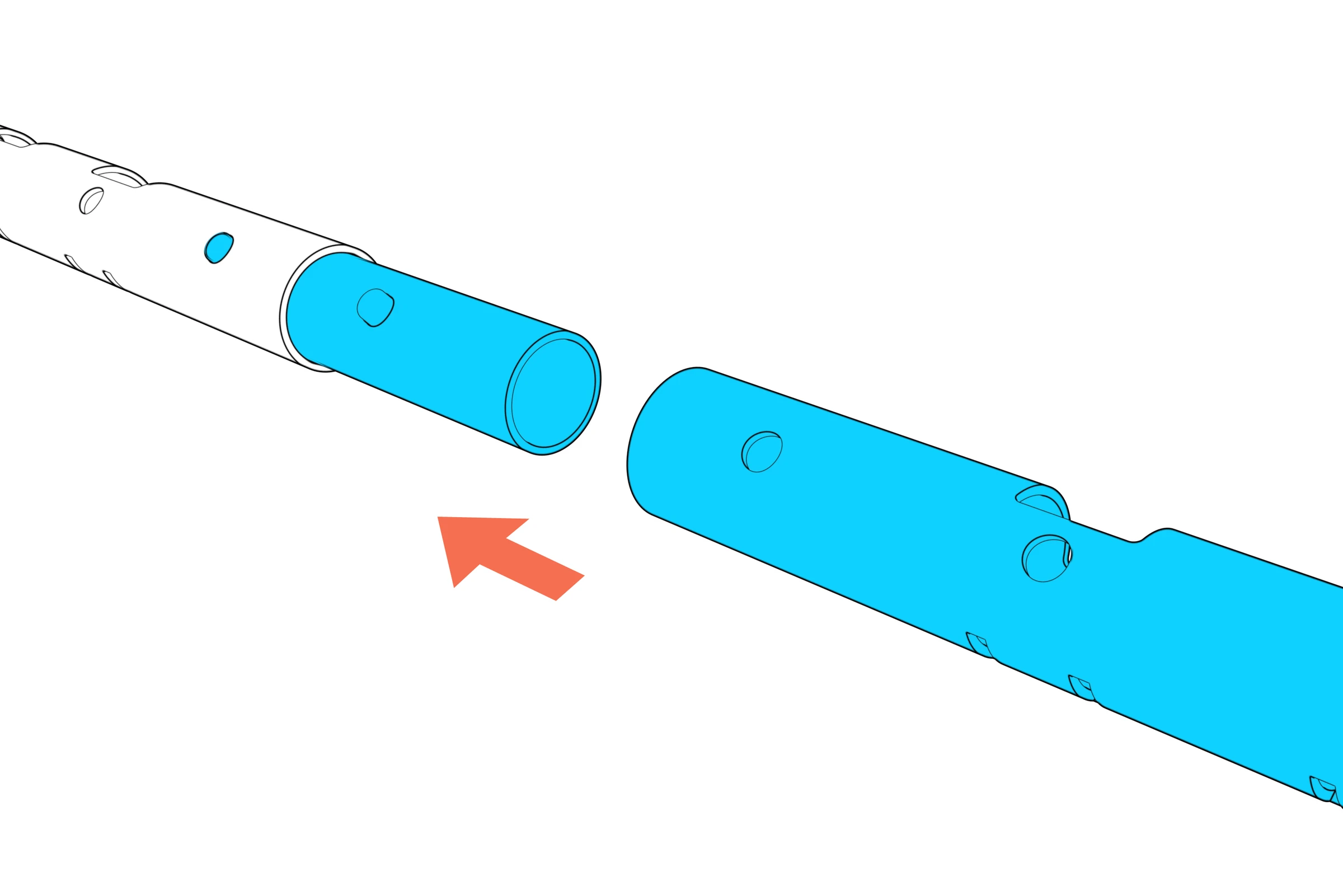 Right beam segment aligned with the exposed center-beam coupler.