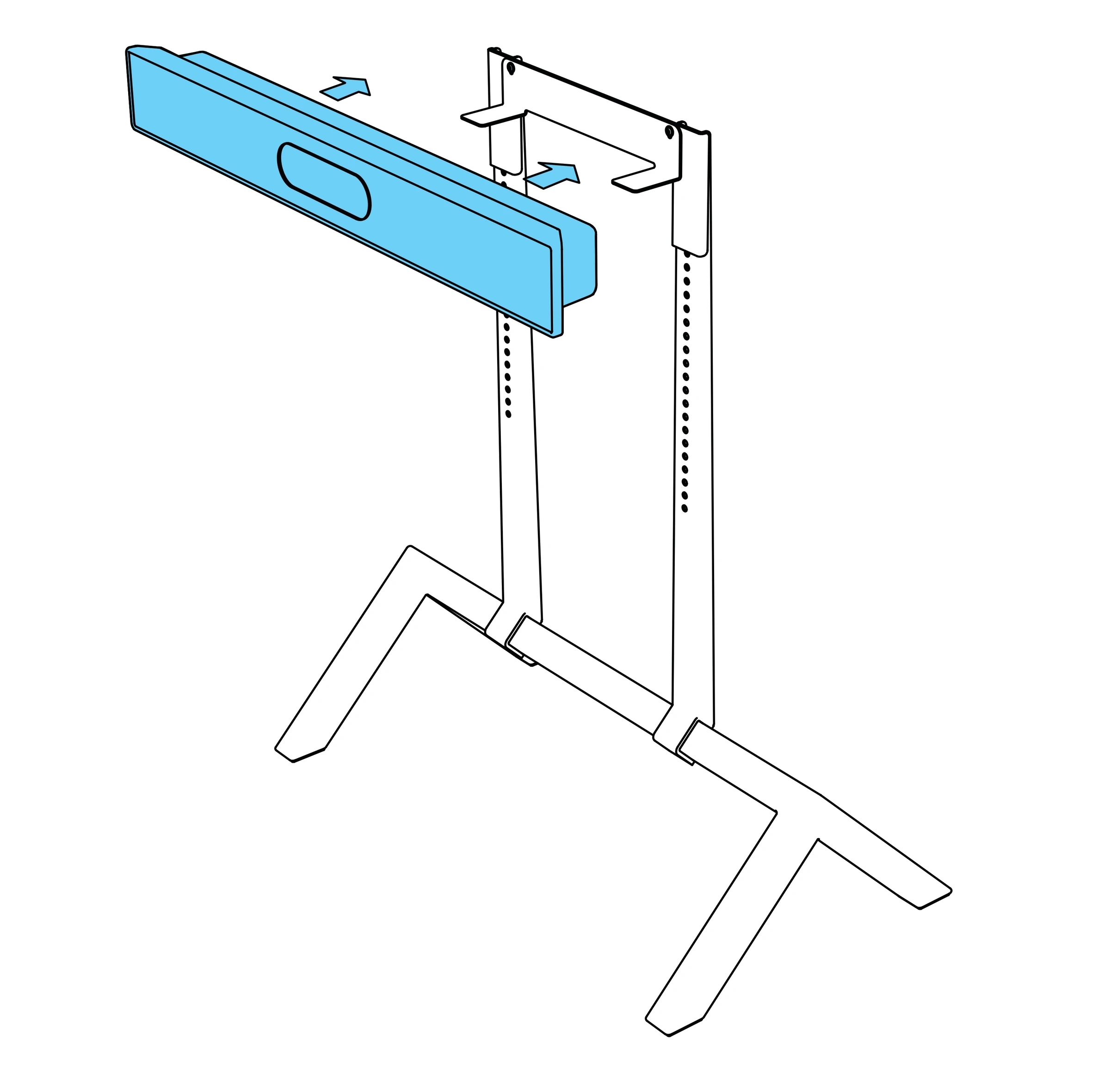 Quad Camera in front of its wall bracket, with arrows toward the bracket.