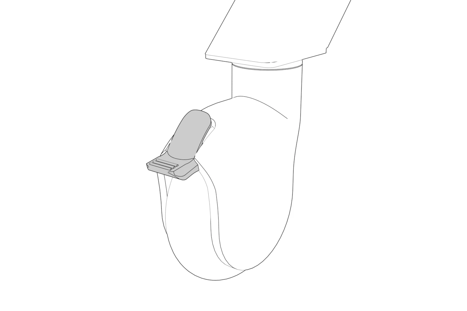 Close-up of a caster with its brake pedal engaged.