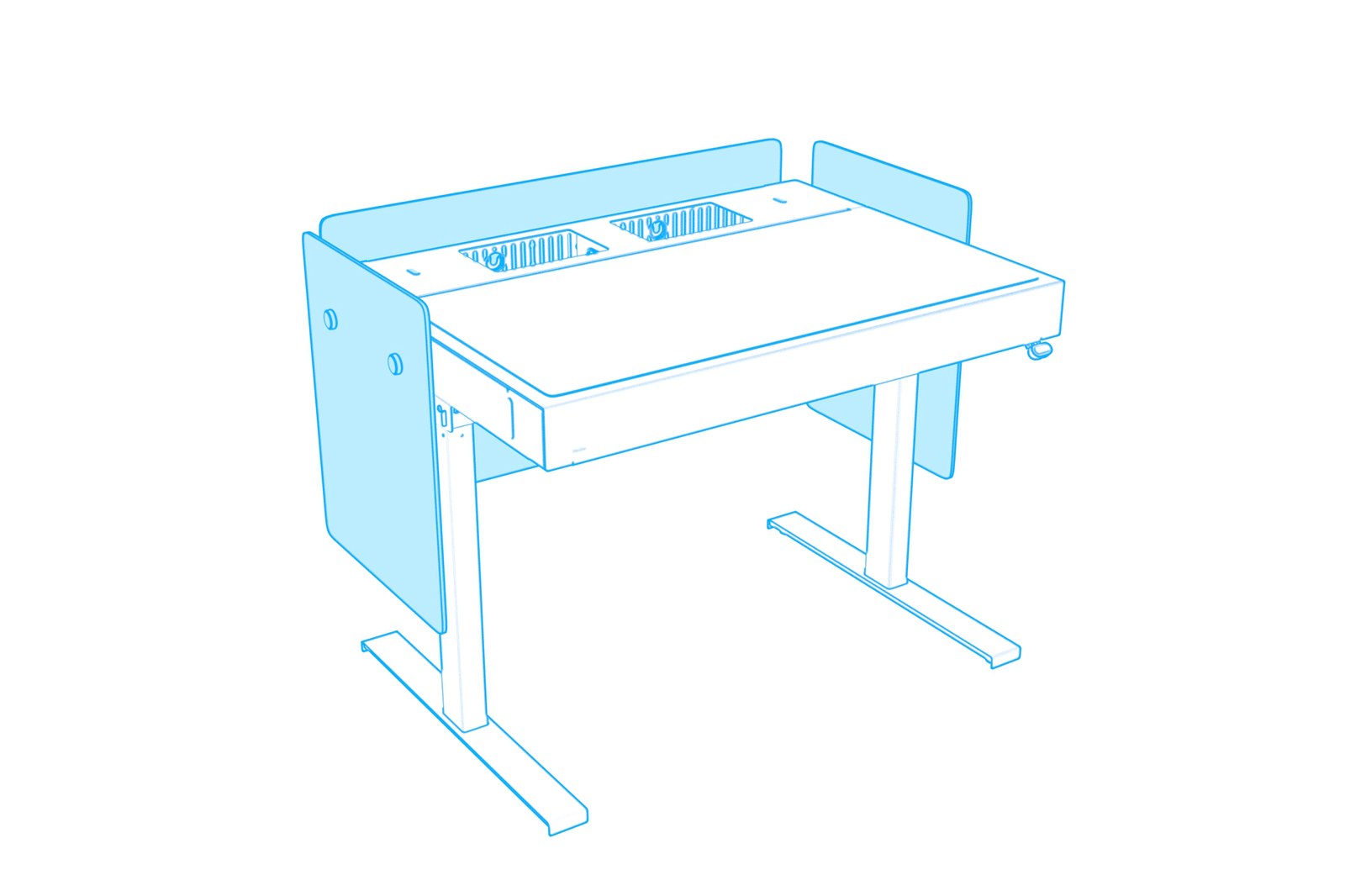 Animation showing the three modesty panels aligned and seated around the lectern.