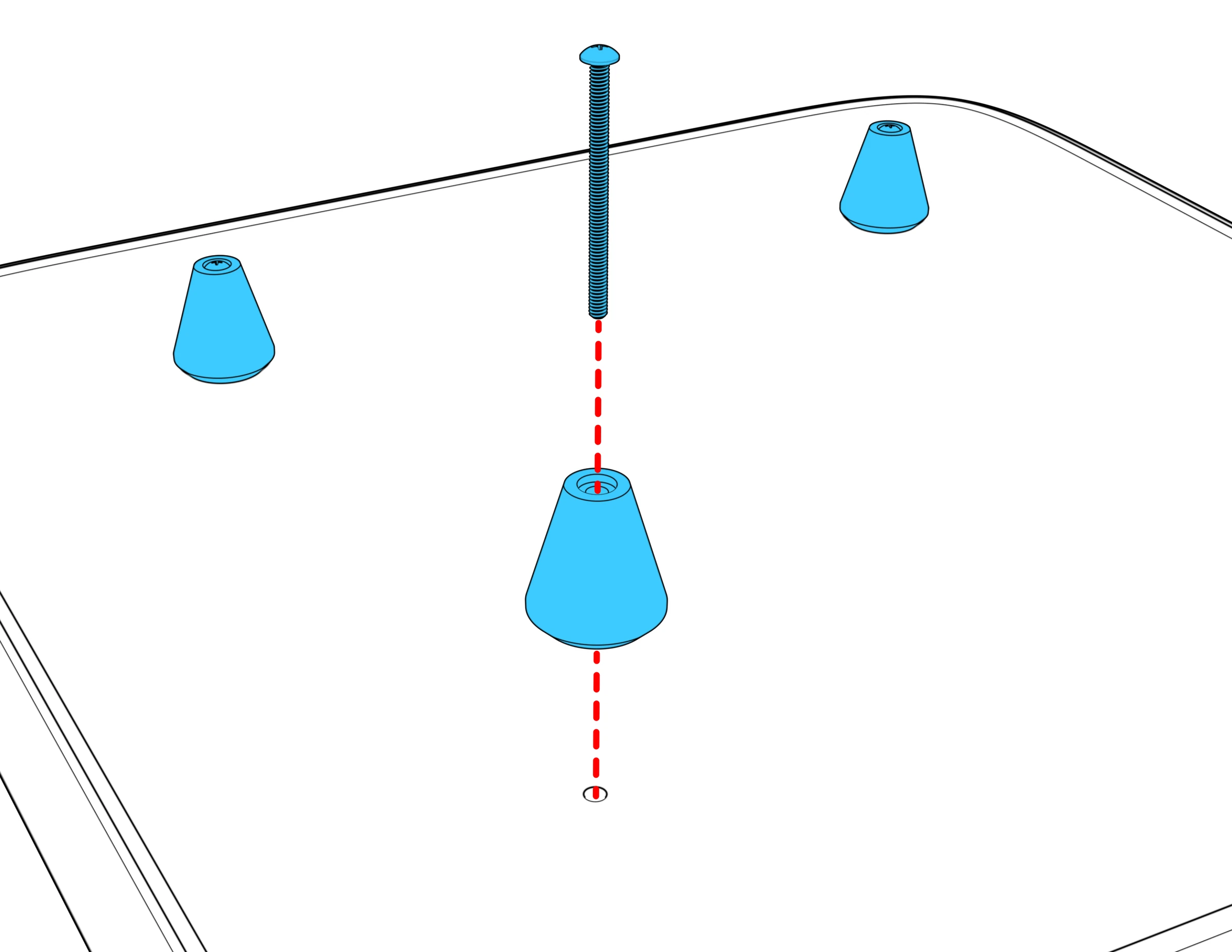 Close-up showing a mounting screw passing through a conical anchor into the back of the panel.