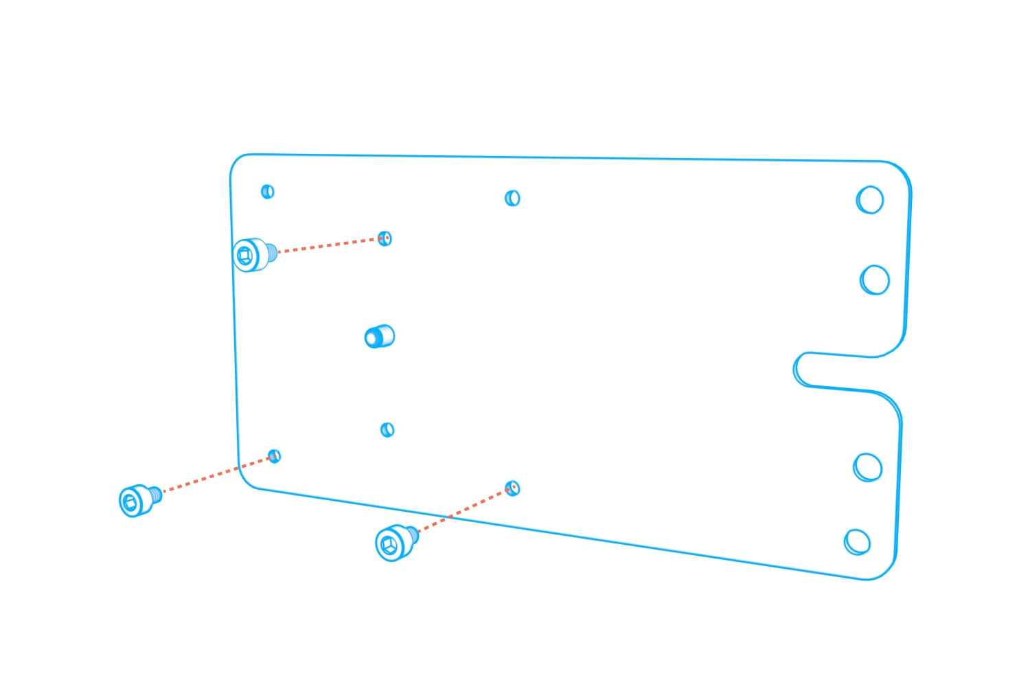 Three preinstalled screws shown separated from the bracket.