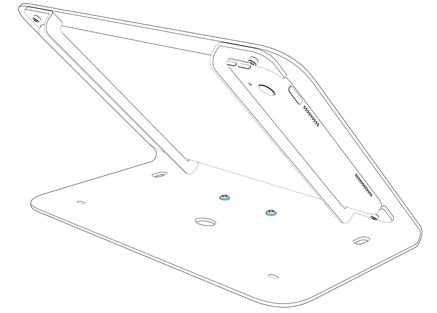 Rear view of the stand with two screw heads visible in the base for optional countertop fastening.