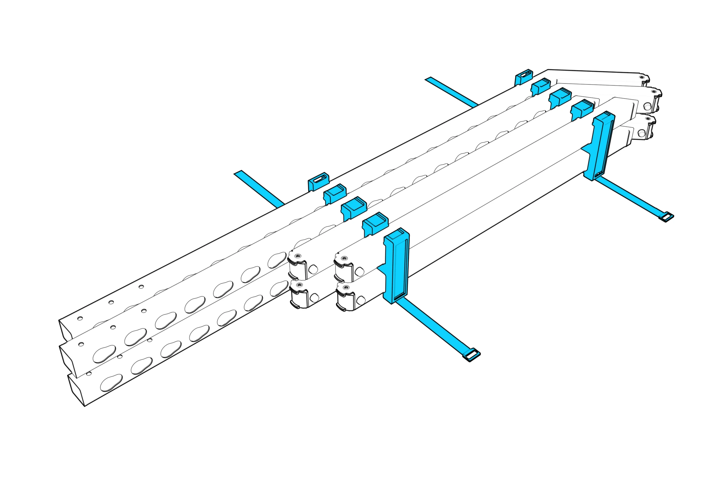 Two straps threaded around the first bundle of components.