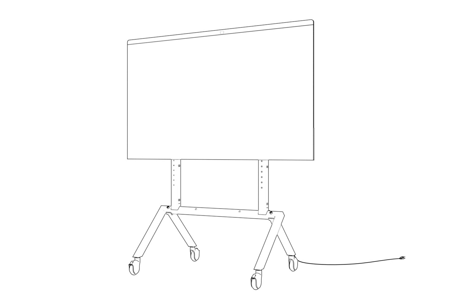 Completed cart with the display installed and power cable exiting along a rear leg.
