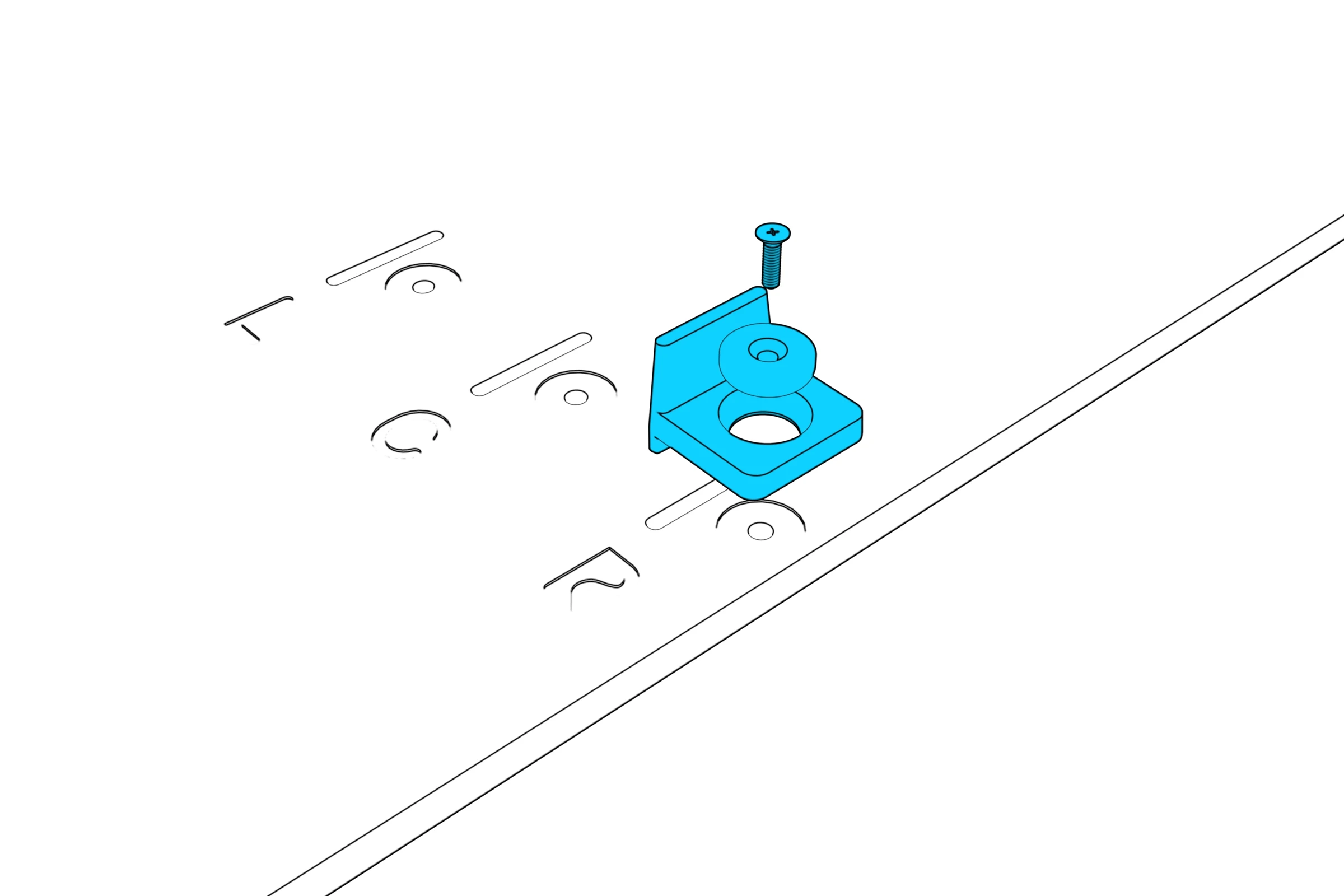 An exploded screw, magnet, and magnet holder aligned with an outer-panel mounting position beside the L, C, and R marks.