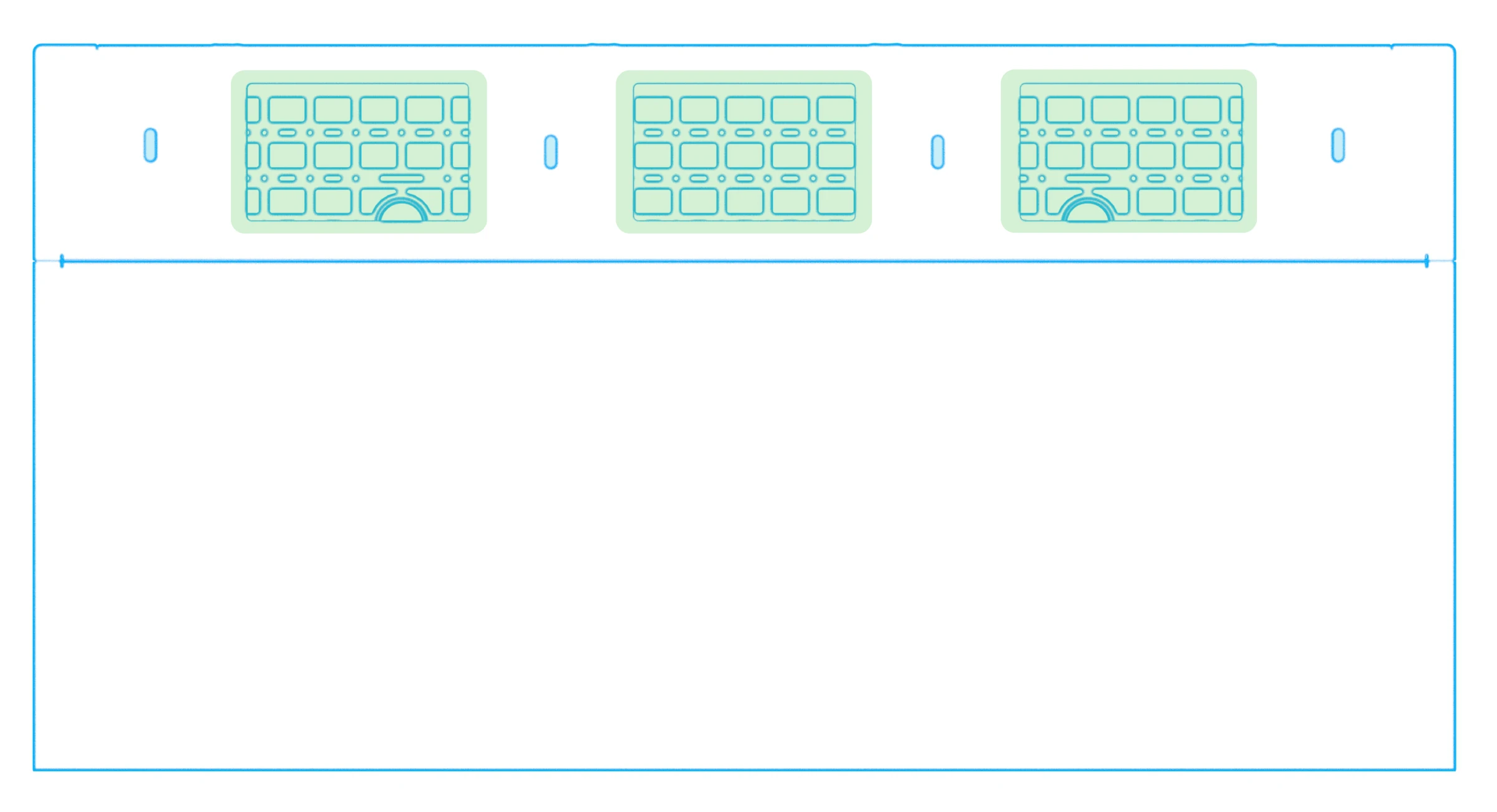 Three console-insert openings highlighted across the rear console.