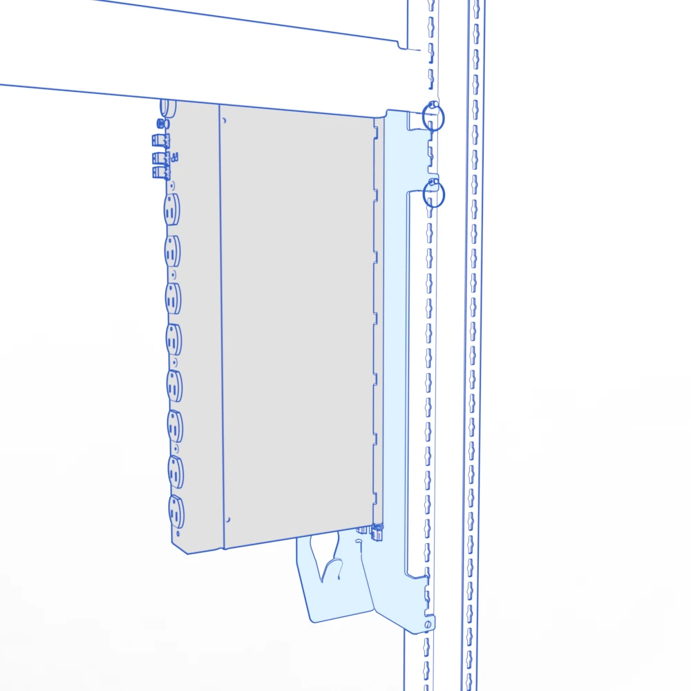 Front view showing the side brackets positioned just below the shelf.
