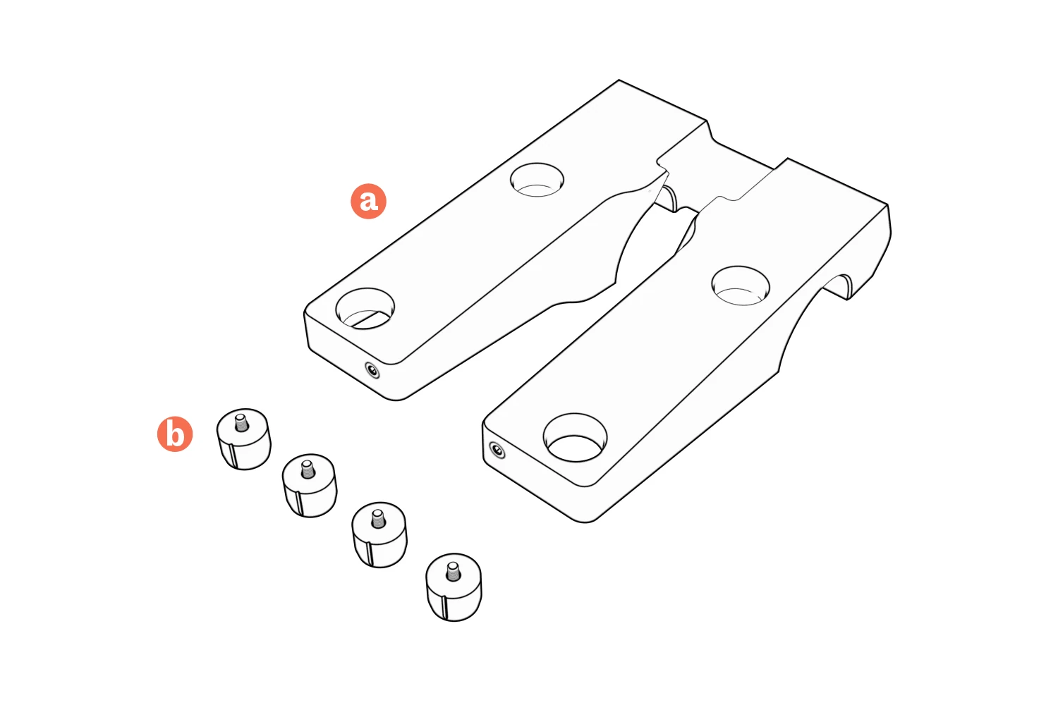 Tap shelf and four mounting feet labeled a and b.