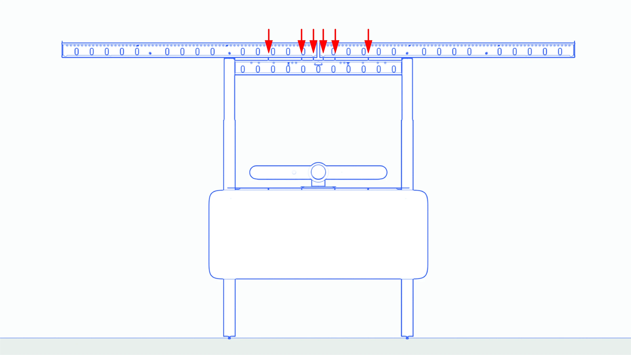 Reinstalled dual-display bars with safety-pin and adjustment-screw positions indicated.
