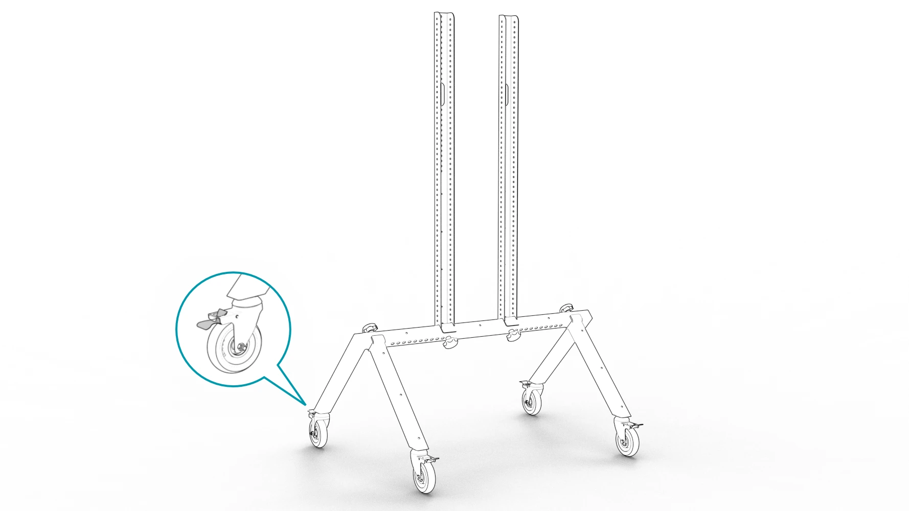 Cart base with a close-up of a caster brake circled.