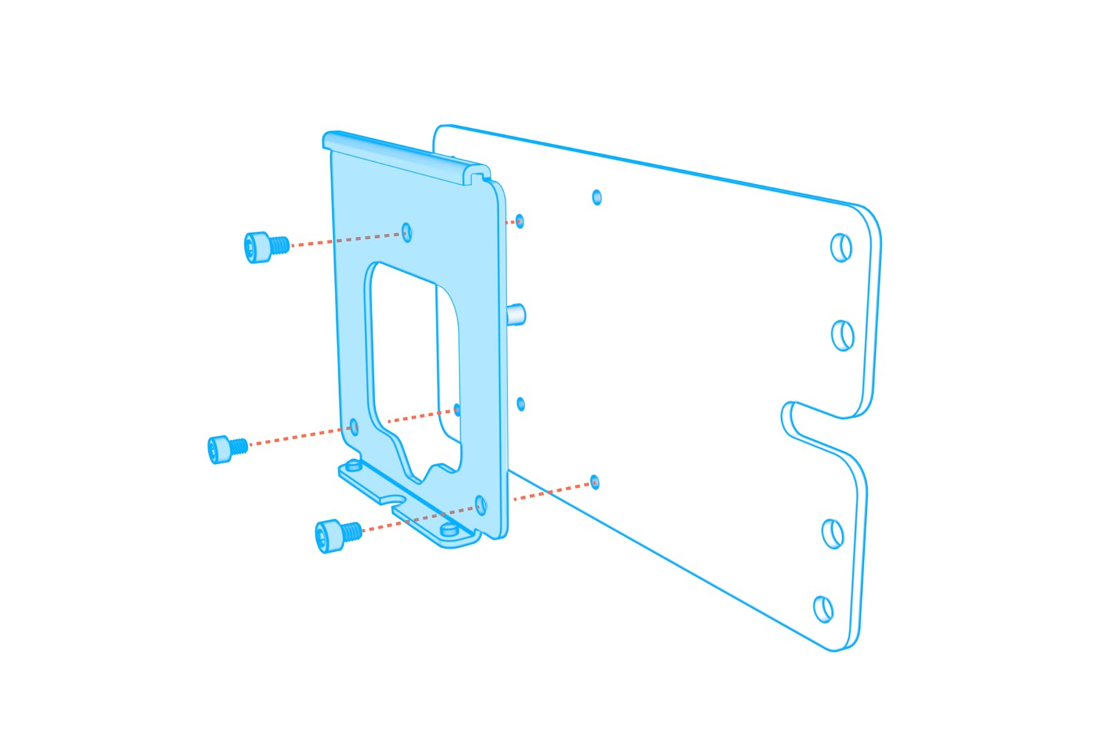 Animation showing the Neat Pad wall mount secured to the Heckler bracket with three screws.