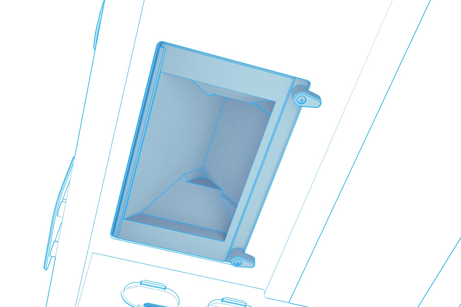 Underside animation showing the insert’s retaining tabs rotated outward to hold it in place.