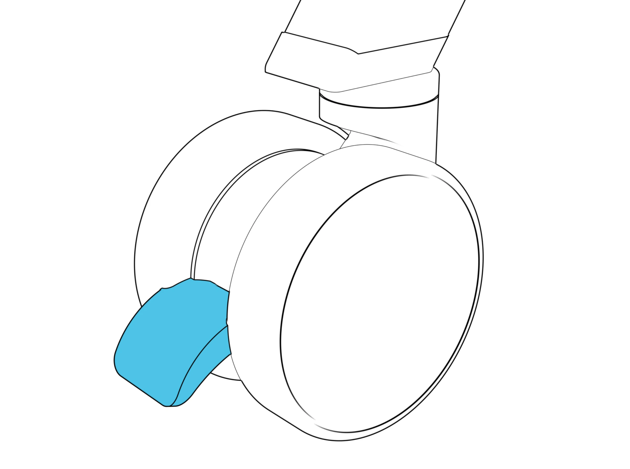 Close-up shows the caster brake pedal pressed down.
