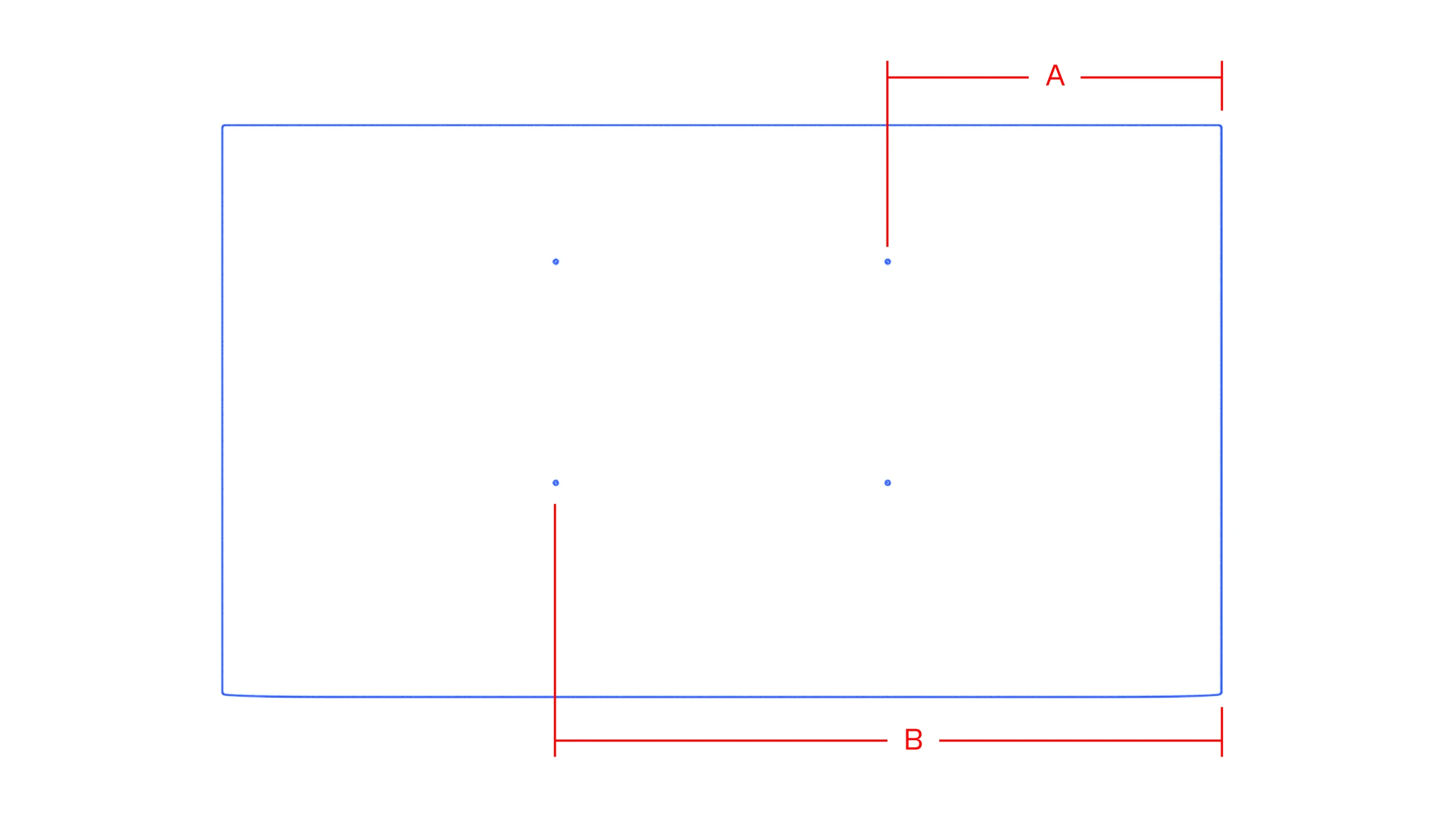 Rear display view showing Distance A to the nearest mounting hole and Distance B to the farthest mounting hole.