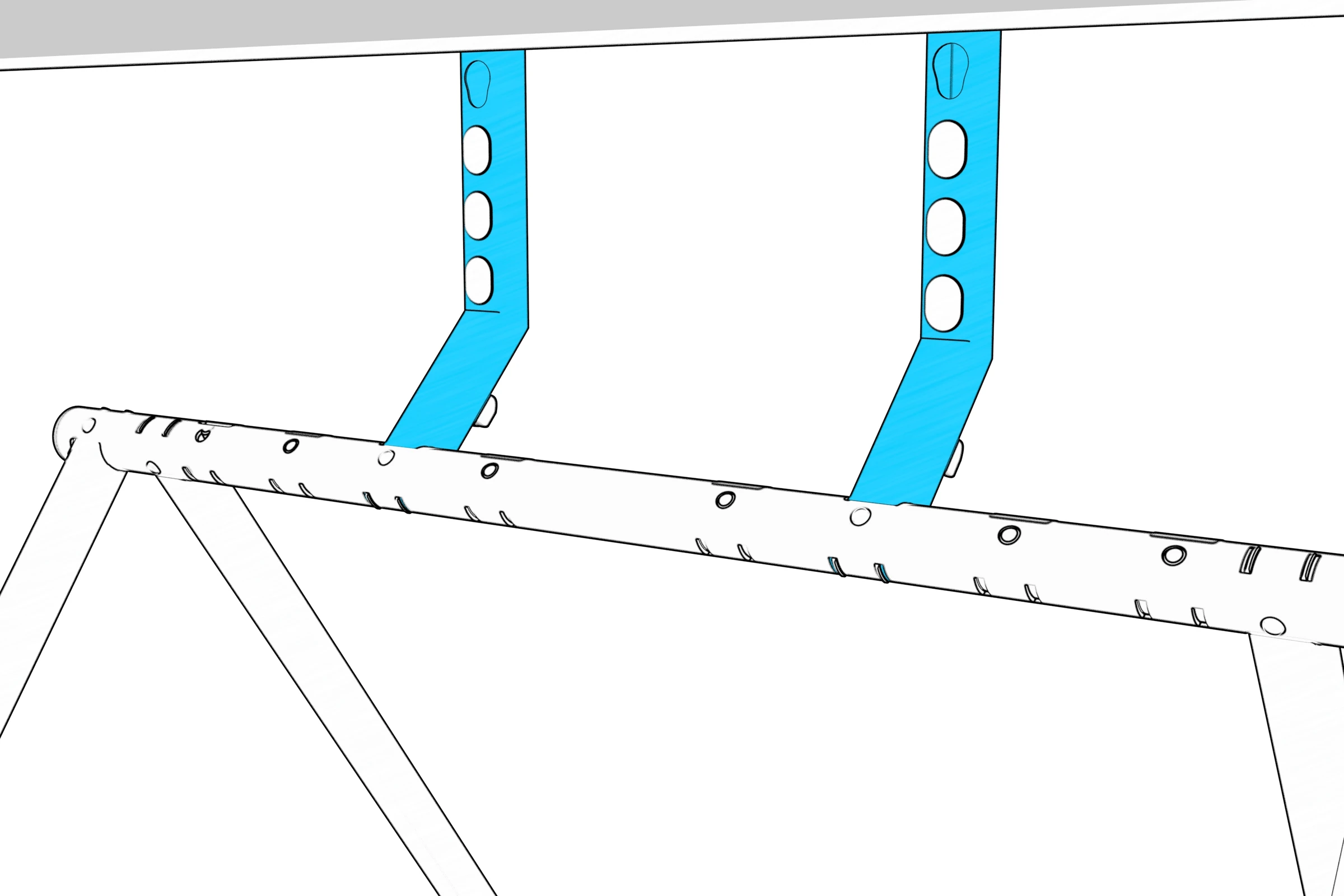 Two stand columns highlighted as alternative shelf mounting positions.