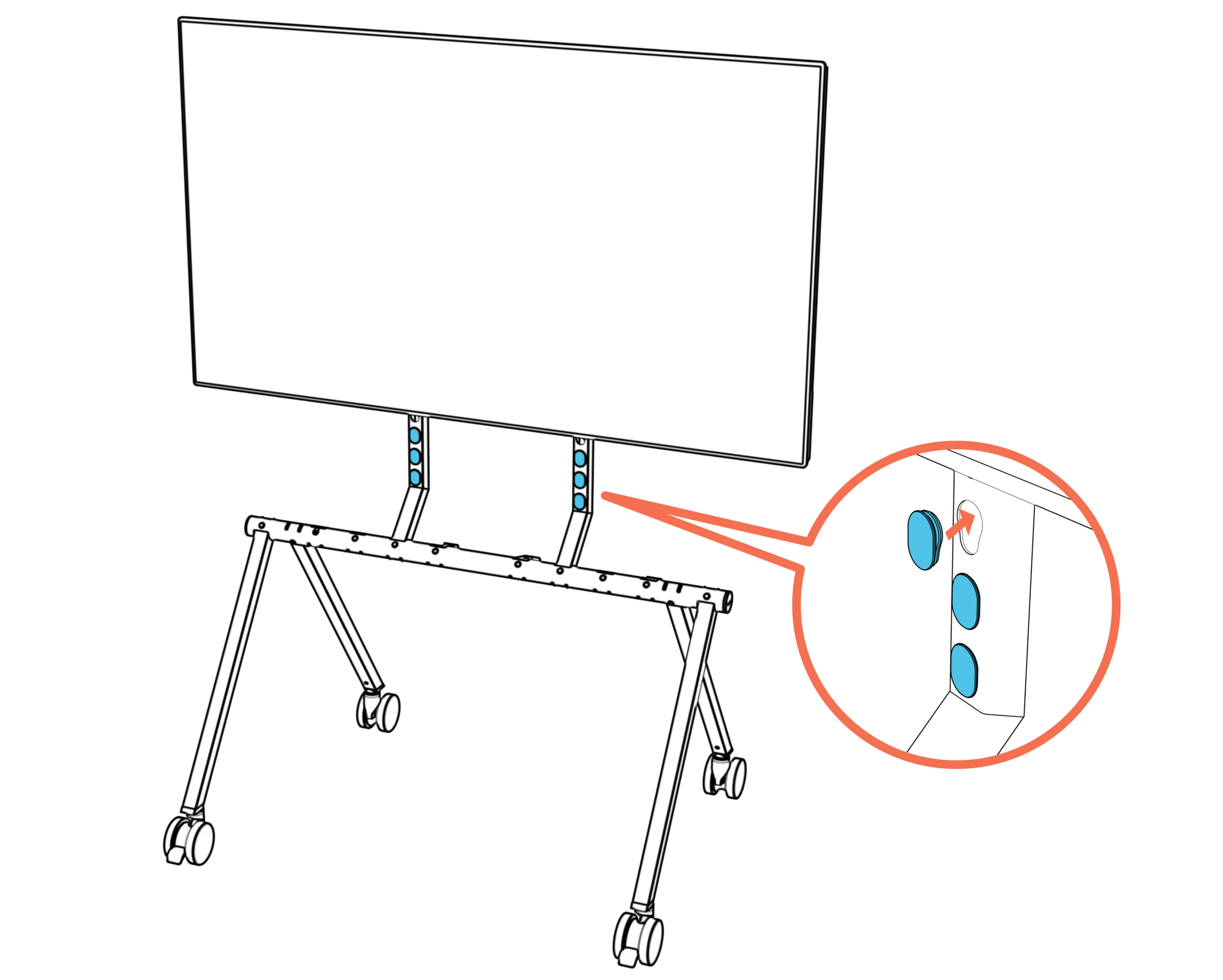 Column plugs covering unused front-facing column holes, shown in an enlarged detail.