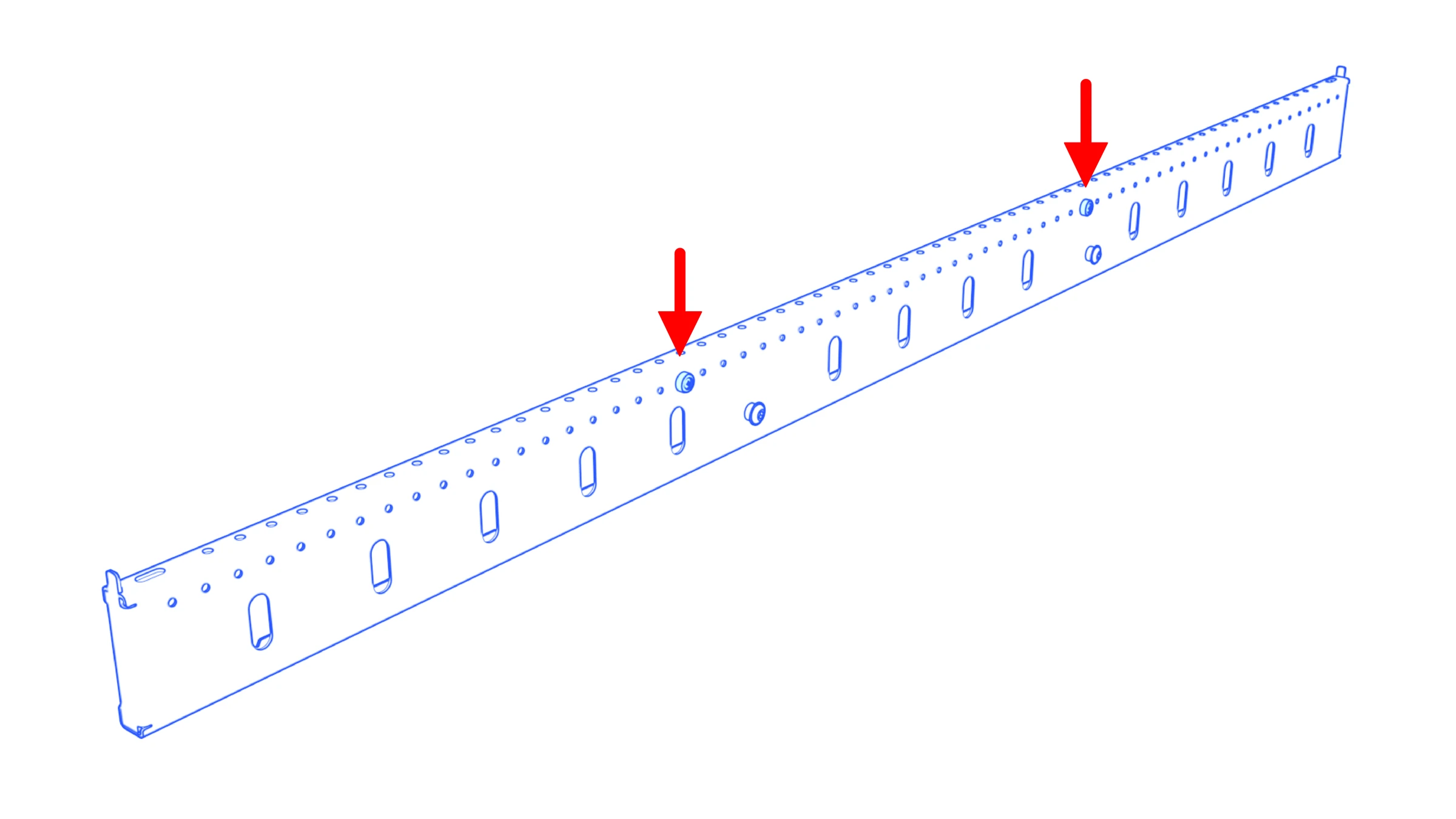 Removed display bar with its two locking-bumper positions indicated.