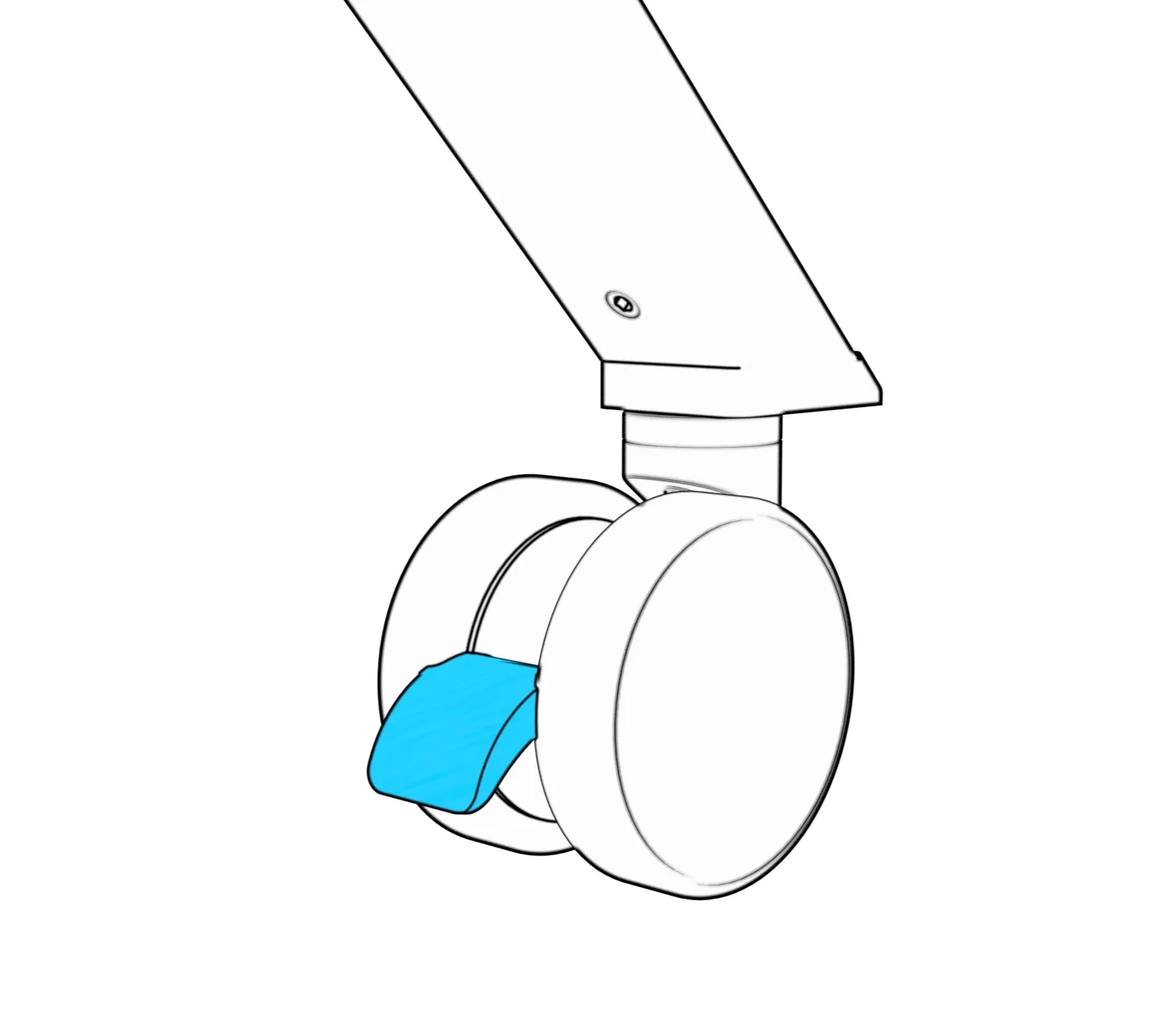 Close-up of the caster brake being pressed down.