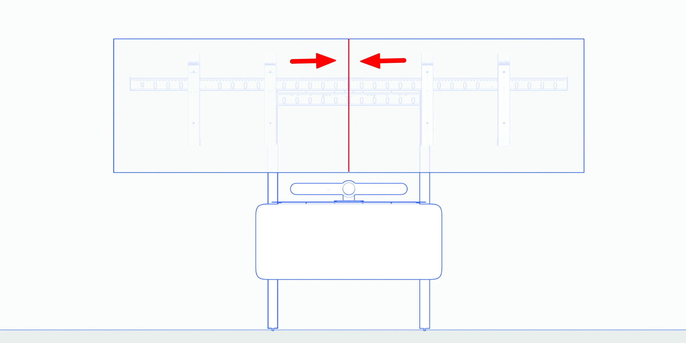 Inward arrows showing the displays returned toward the center with an even gap.