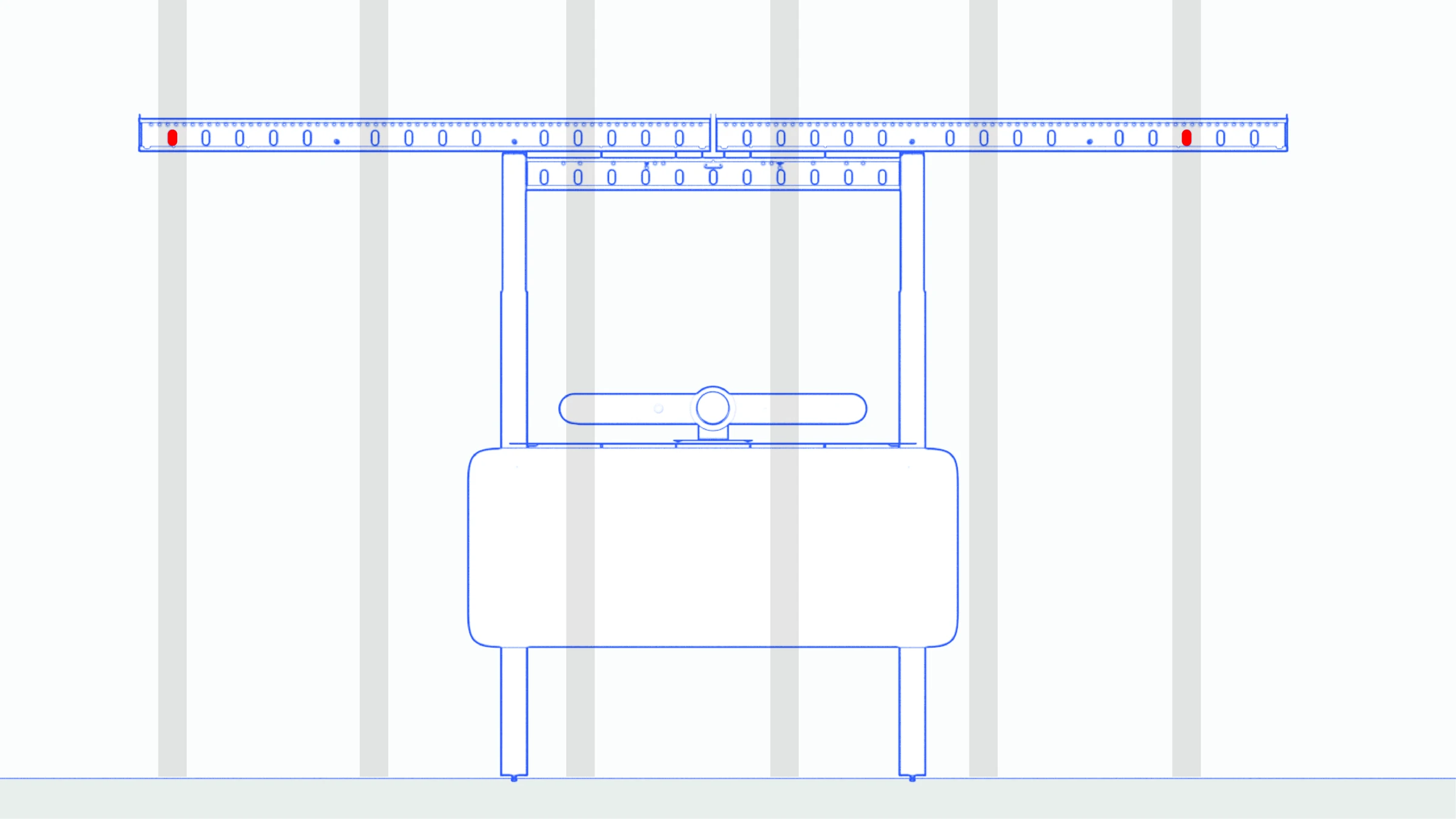 Outer wall-anchor positions aligned with wall studs.