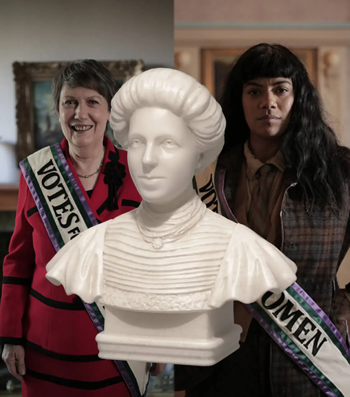 Give Kate a Voice project image showing two campaign characters behind a white bust.