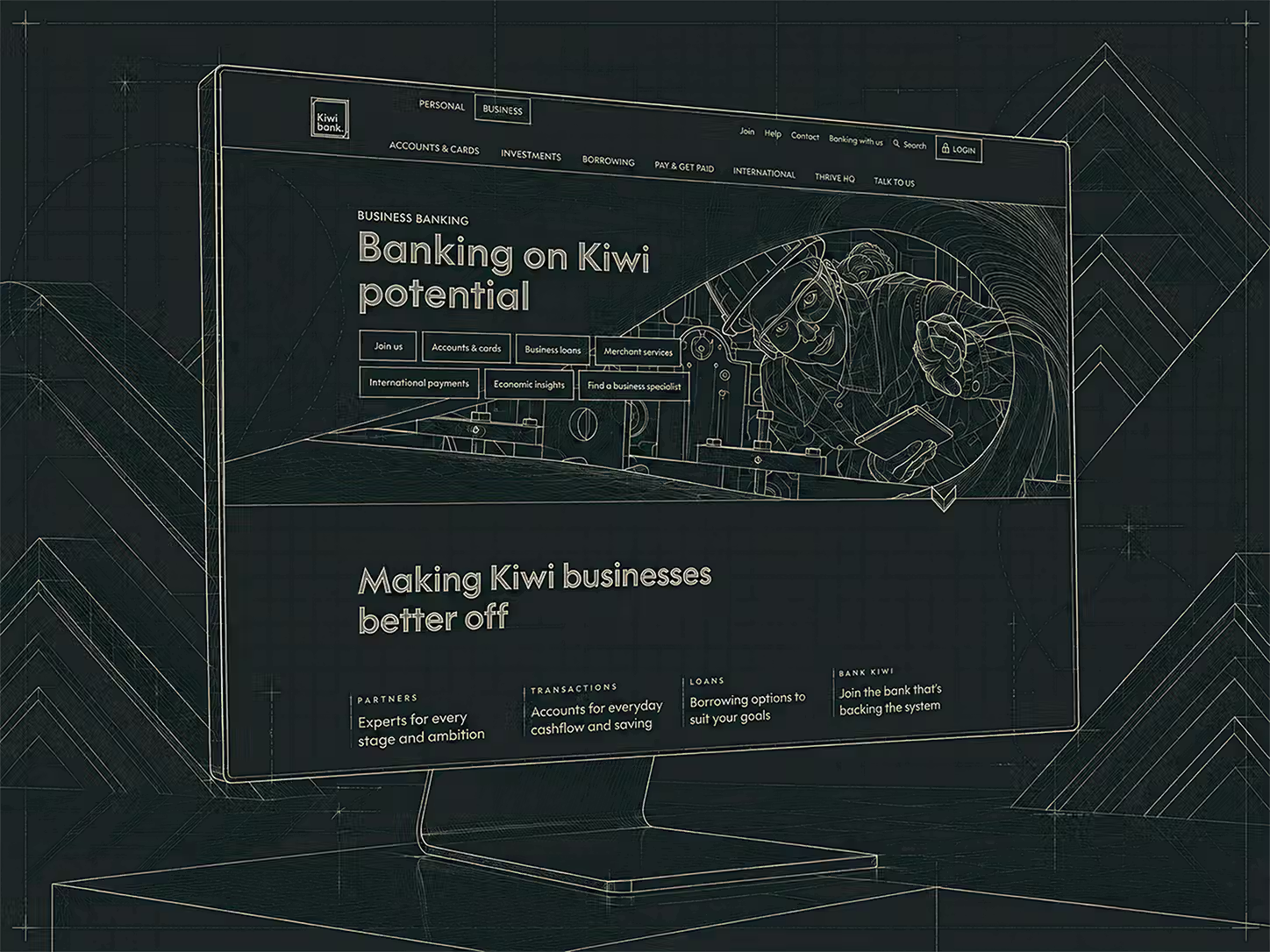 Blueprint treatment of the Kiwibank public website.