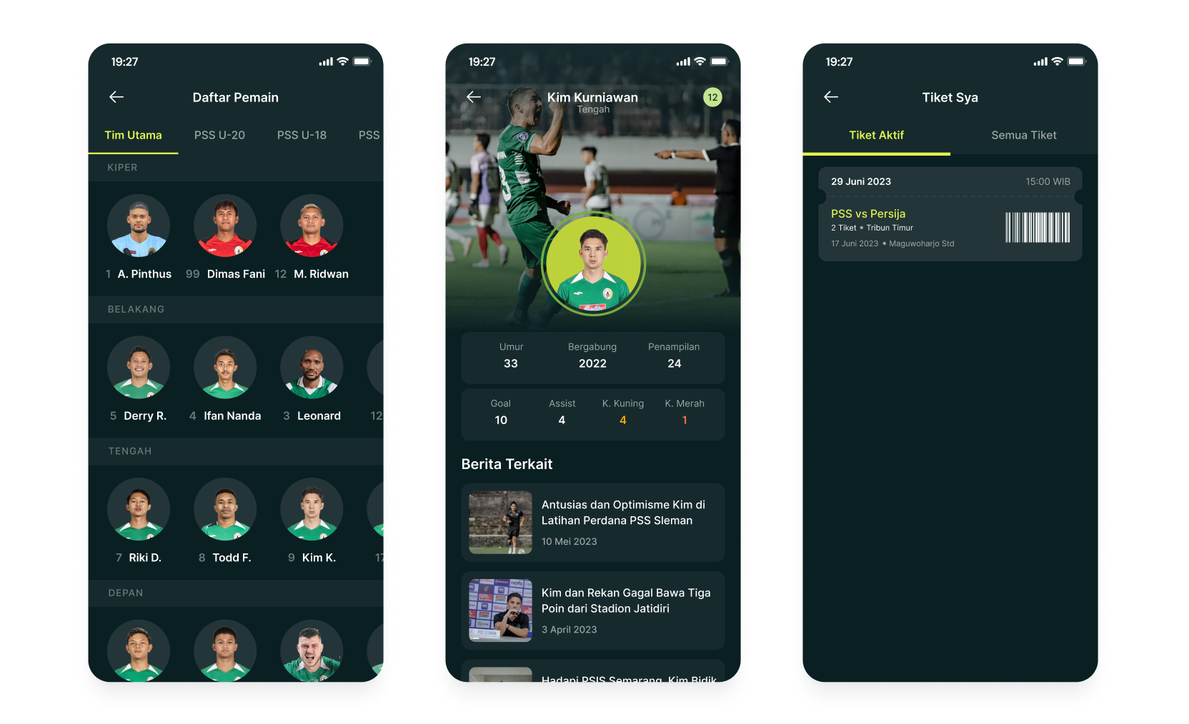 player list and ticket page