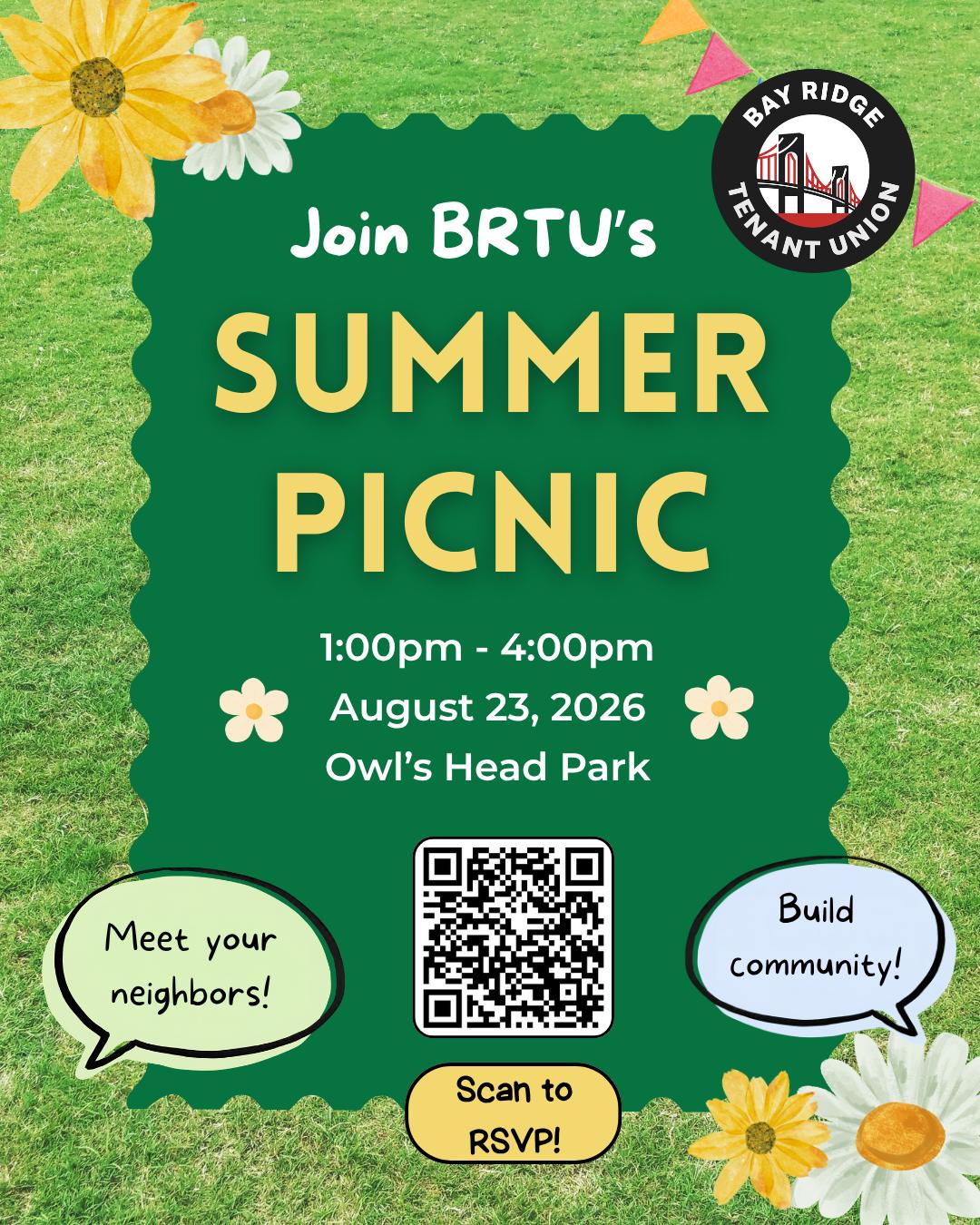 Promotional flyer for Bay Ridge Tenant Union Picnic